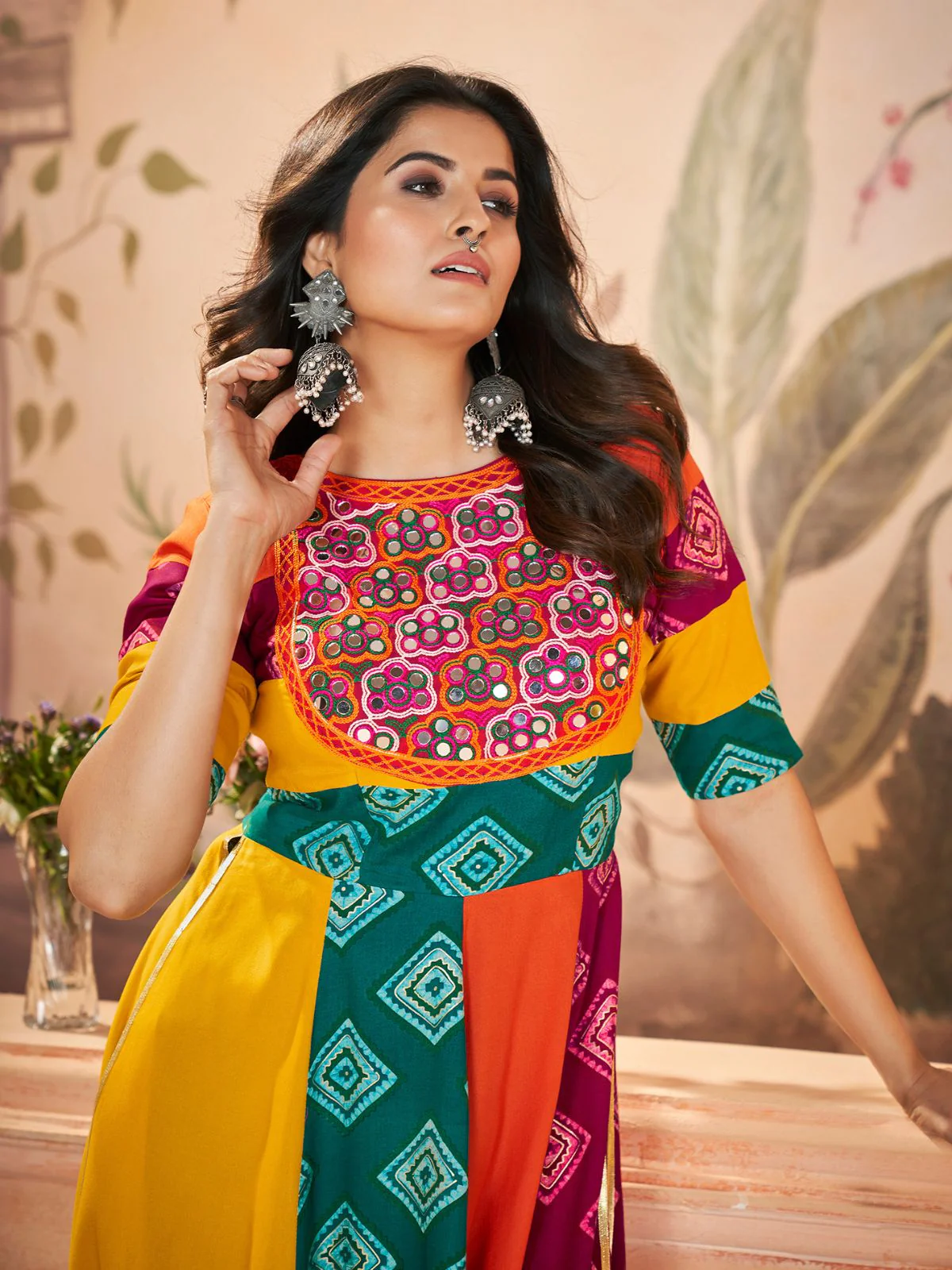Odette Multicolor printed Rayon Stitched Kurti For Women - Image 4