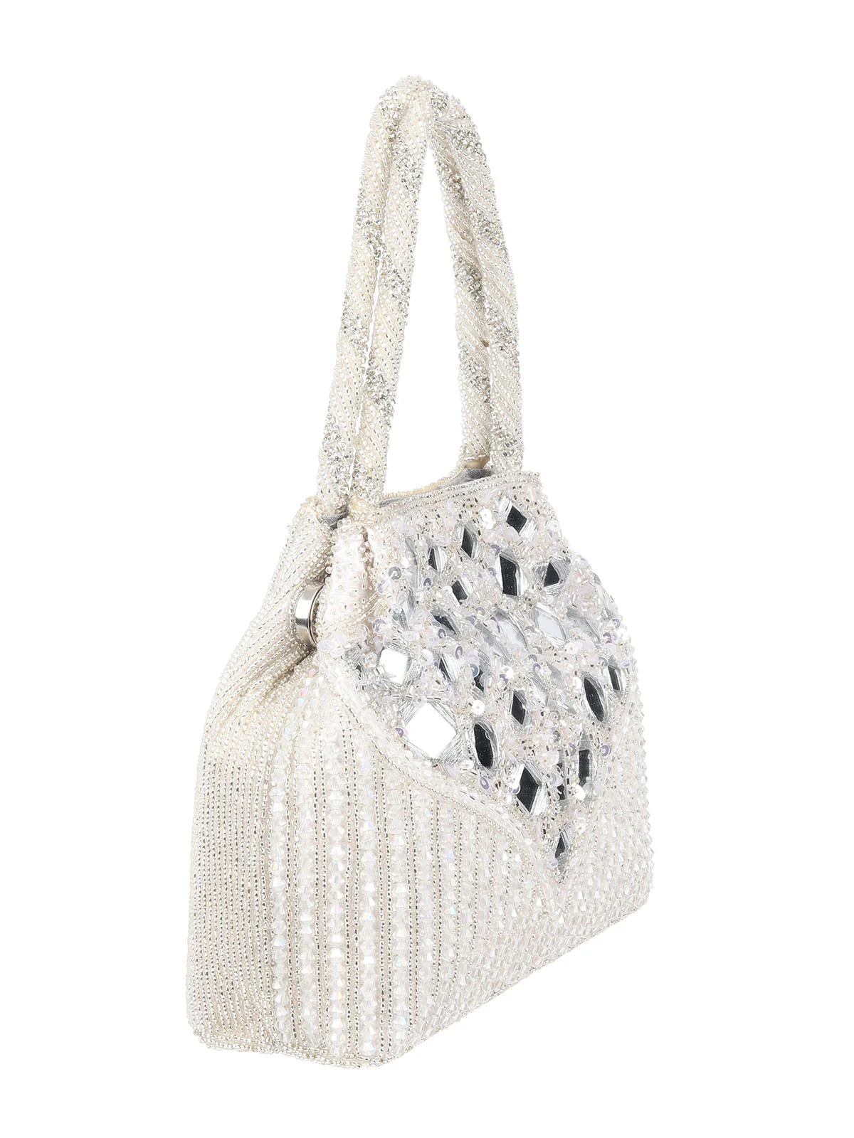 Odette Silver Raw Silk Beads Embellished  Clutch With Sequin Work For Women - Image 4