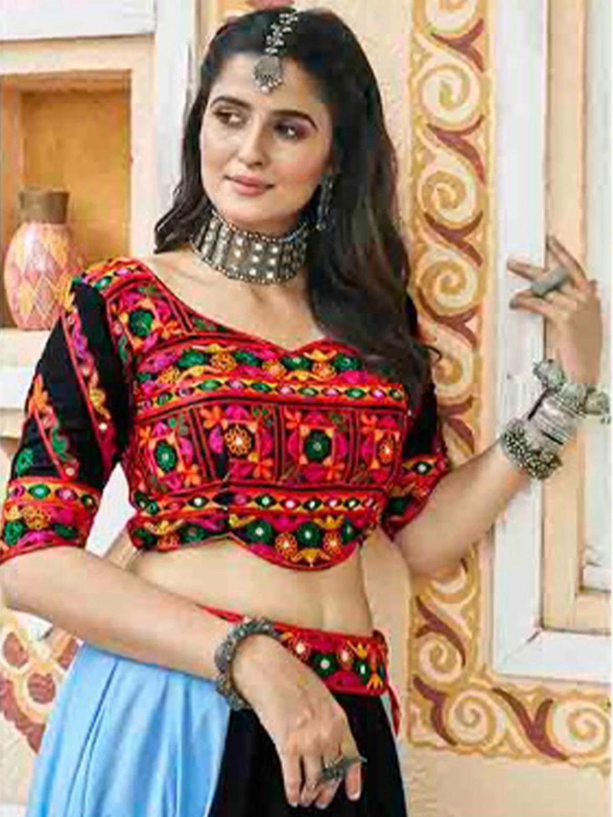 Odette Multicolor Rayon Embroidered Stitched Lehenga With Blouse For Women - Image 4