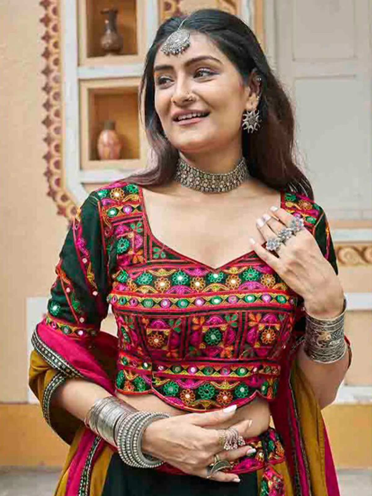 Odette Multicolor Rayon Embroidered Stitched Lehenga With Blouse For Women - Image 3