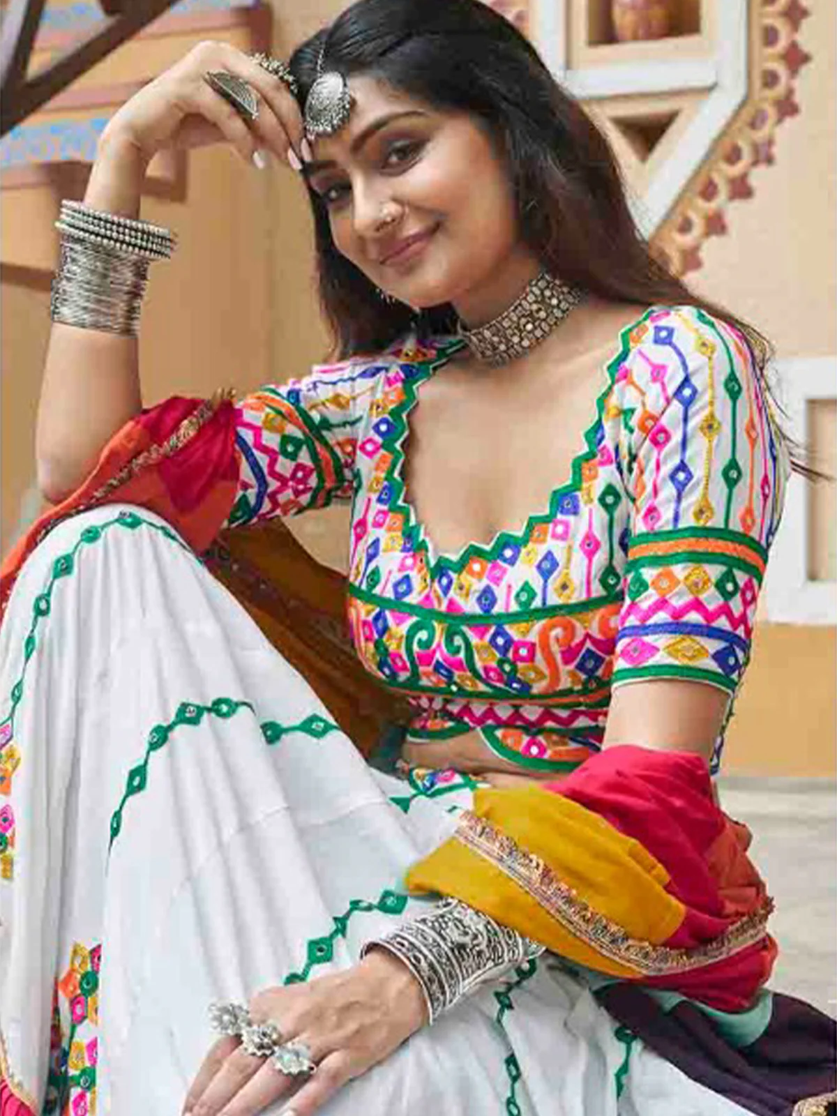Odette Multicolor Rayon Embroidered Stitched Lehenga With Blouse For Women - Image 5