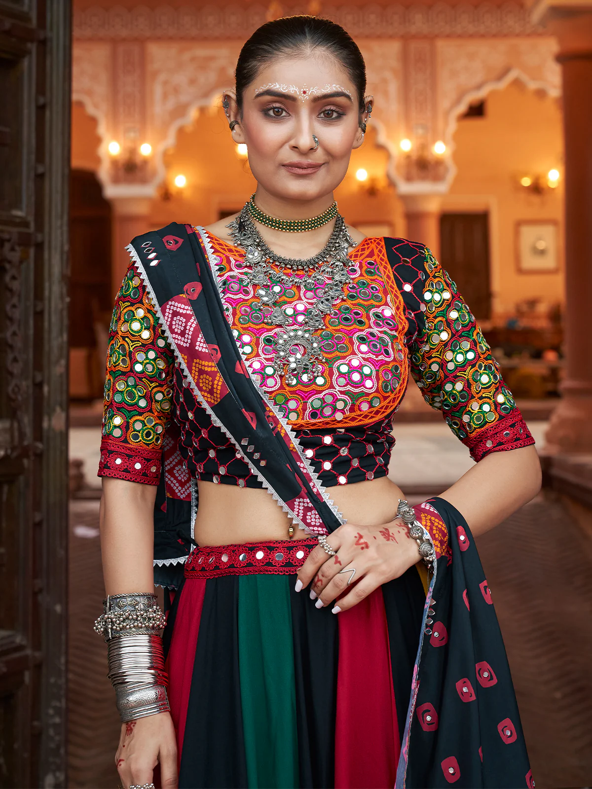 Odette Multicolor Rayon Embroidered Stitched Lehenga With Blouse For Women - Image 4