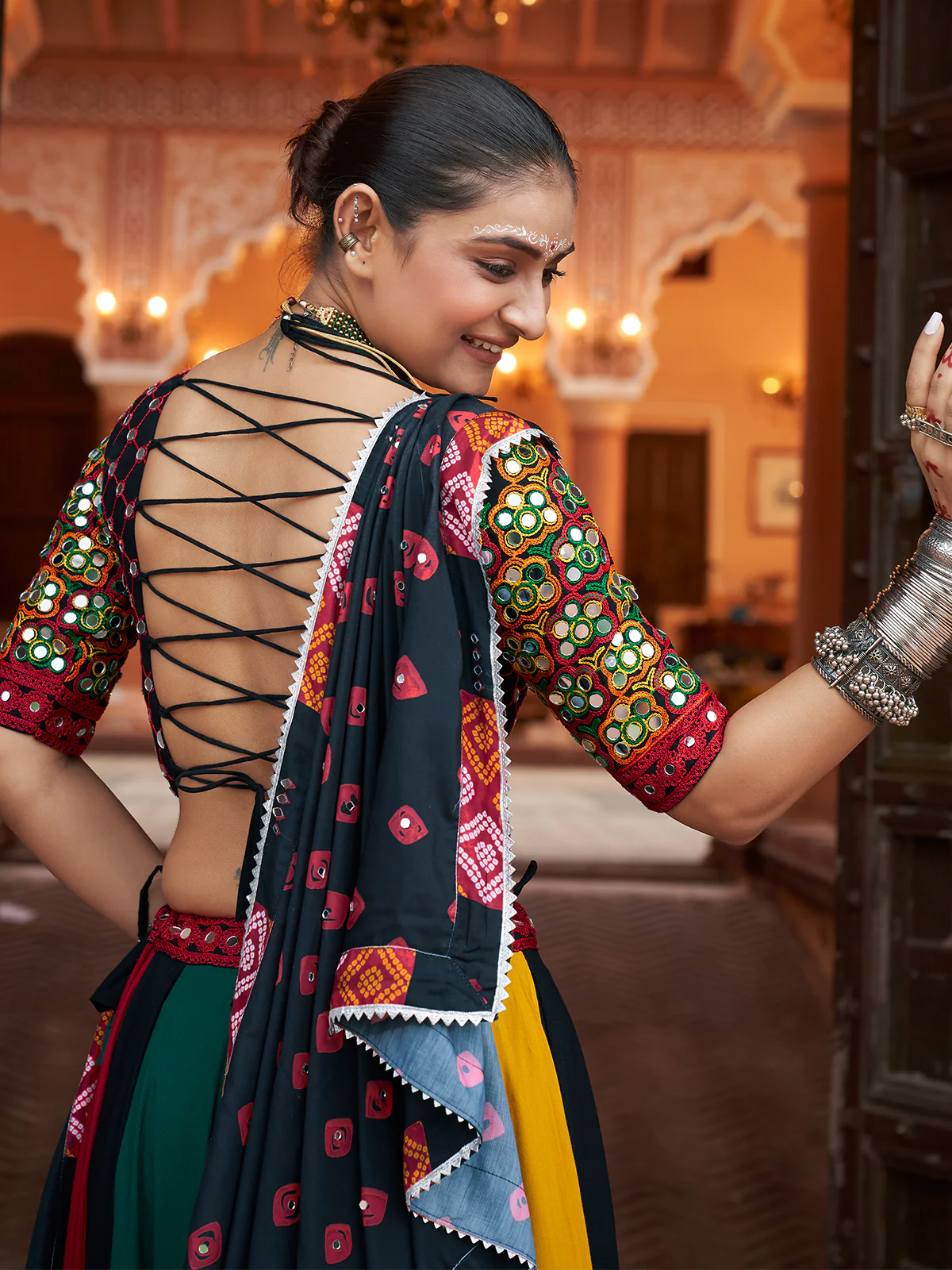 Odette Multicolor Rayon Embroidered Stitched Lehenga With Blouse For Women - Image 5