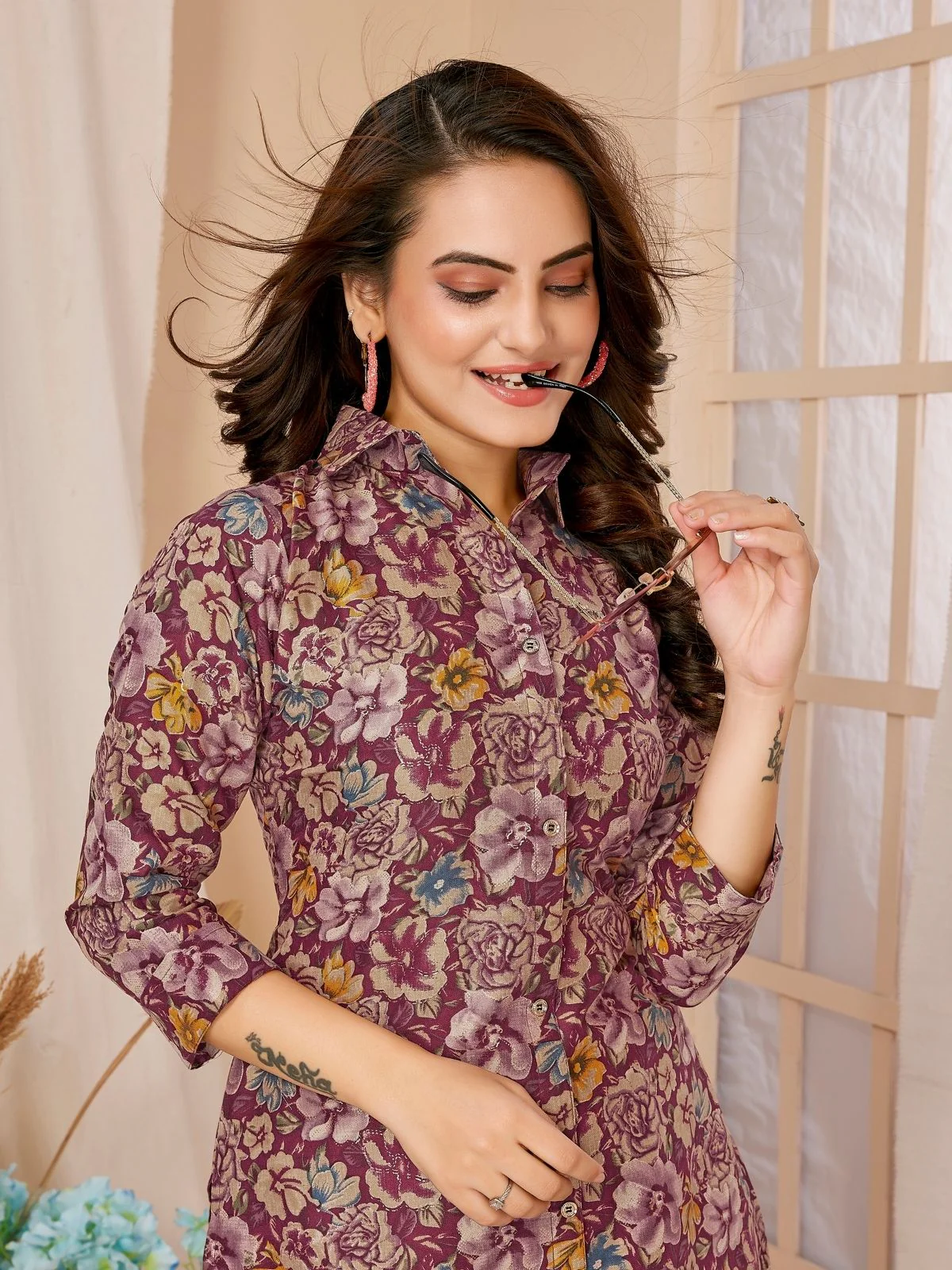 Odette Multicolor Rayon Floral Printed Semi-Stitched Co-Ord Set For Women - Image 3