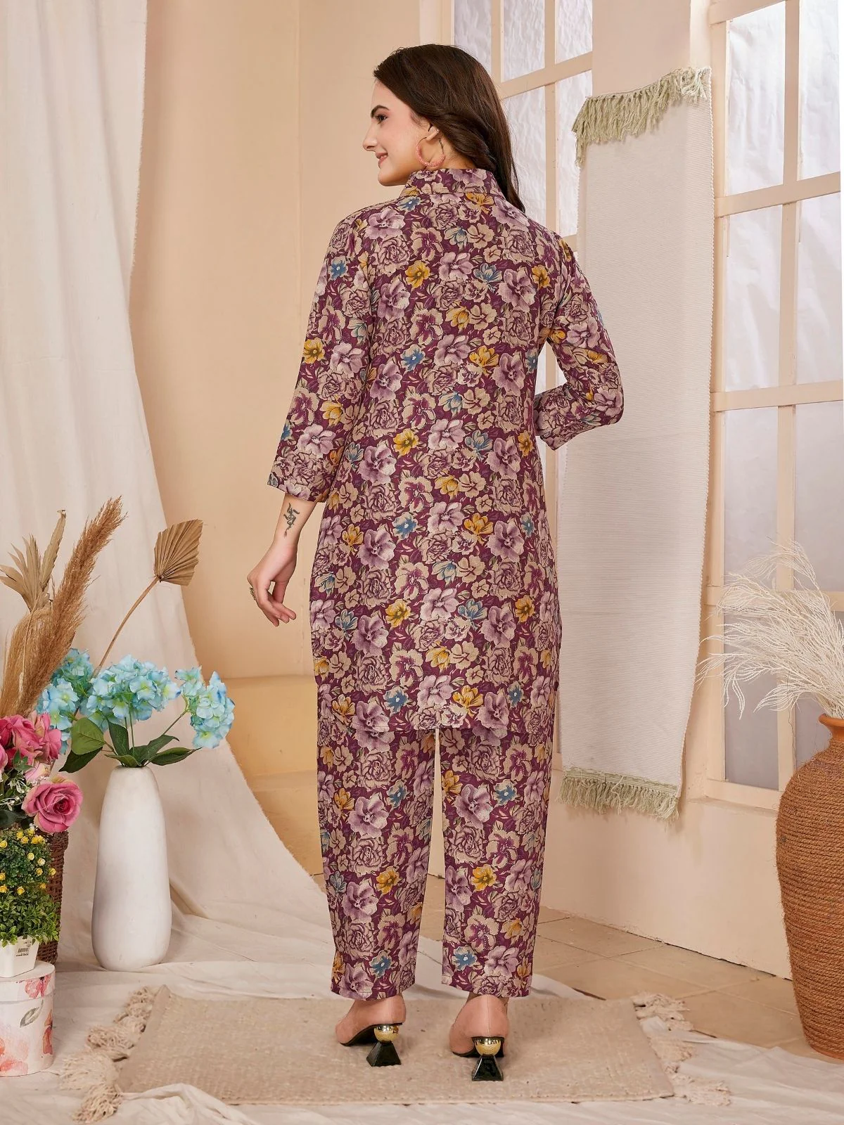 Odette Multicolor Rayon Floral Printed Semi-Stitched Co-Ord Set For Women - Image 4