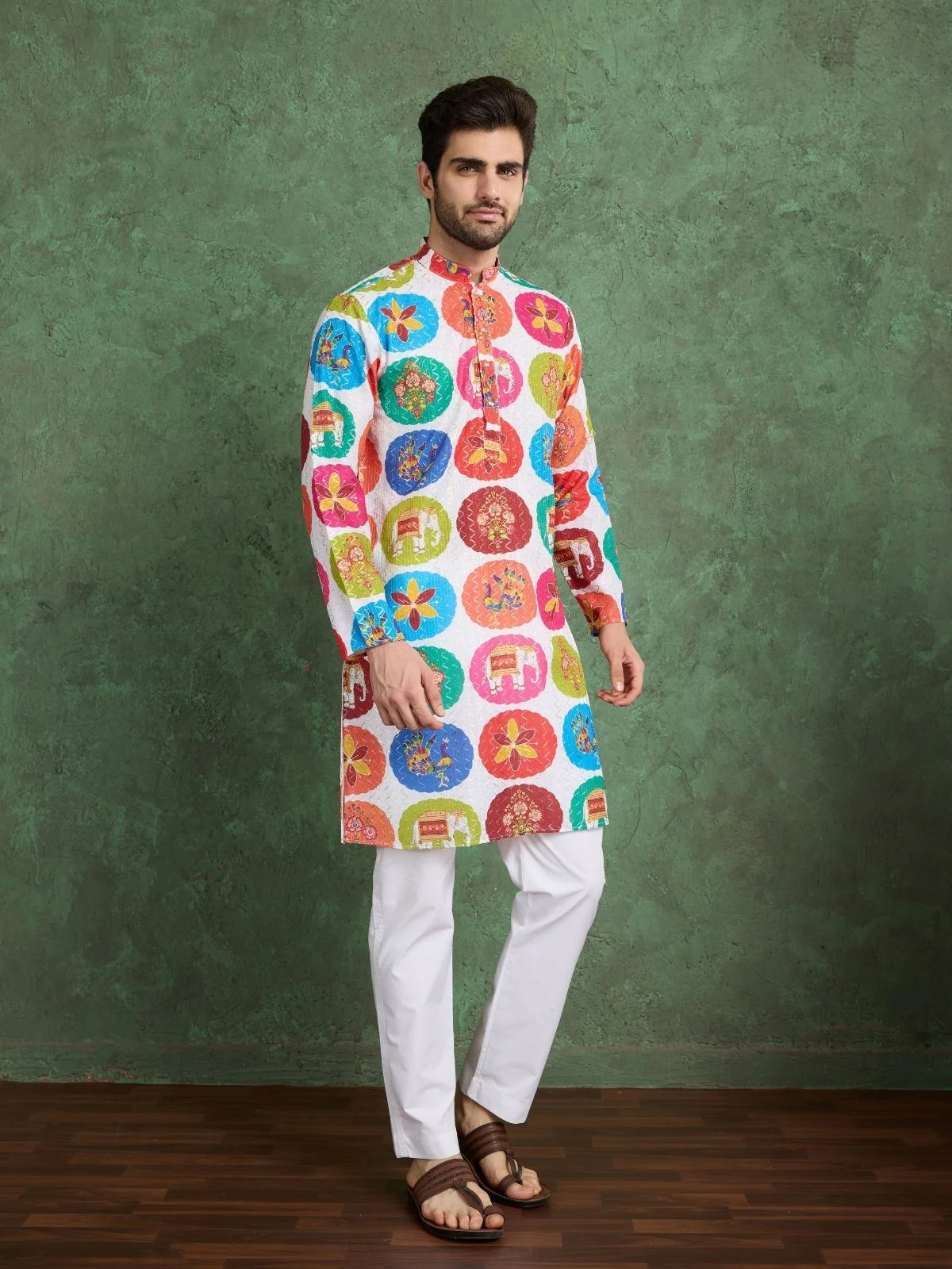 Odette Multicolor Rayon Printed and Embroidered Stitched Kurta For Men - Image 3