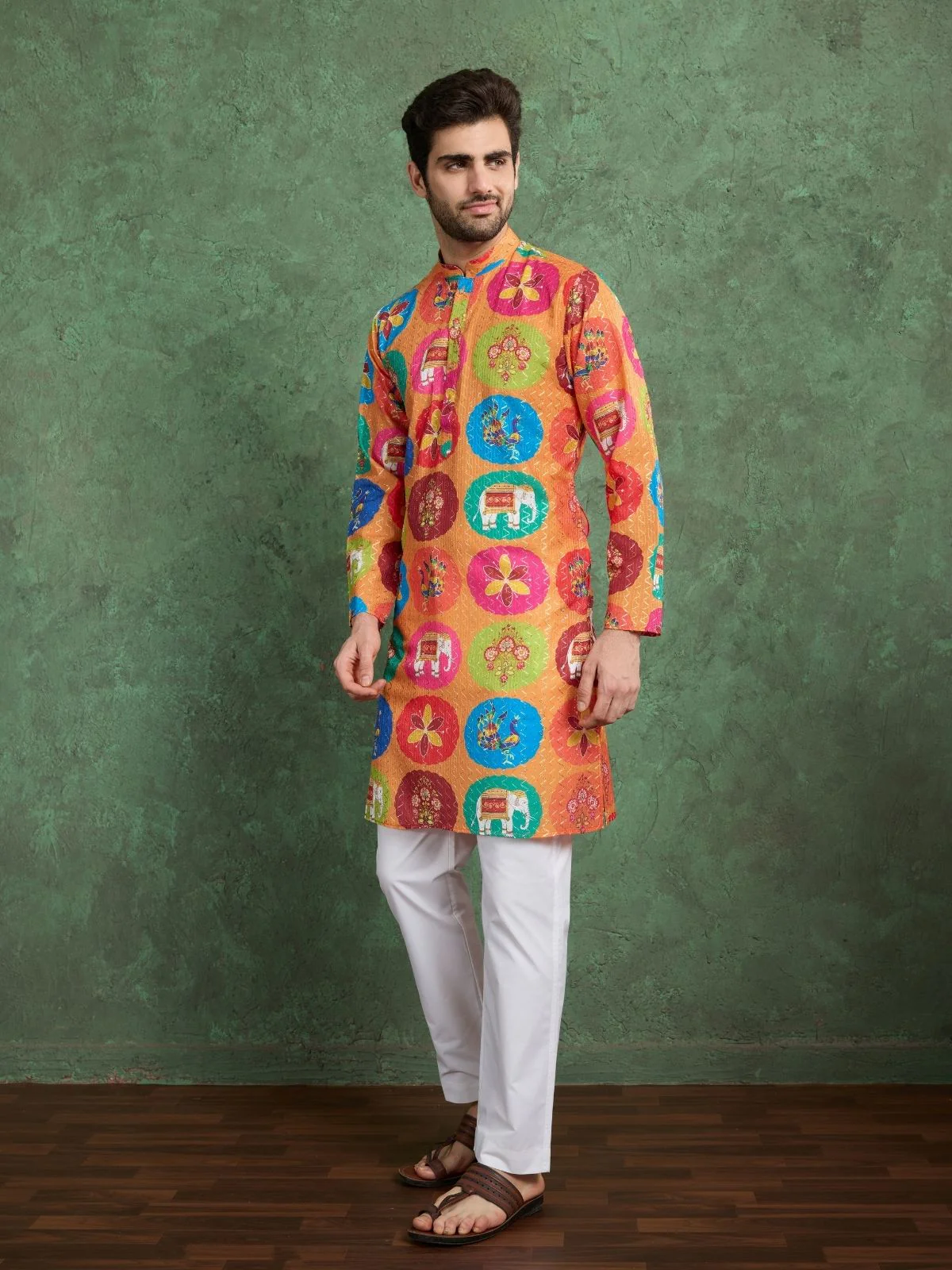 Odette Multicolor Rayon Printed and Embroidered Stitched Kurta For Men - Image 2