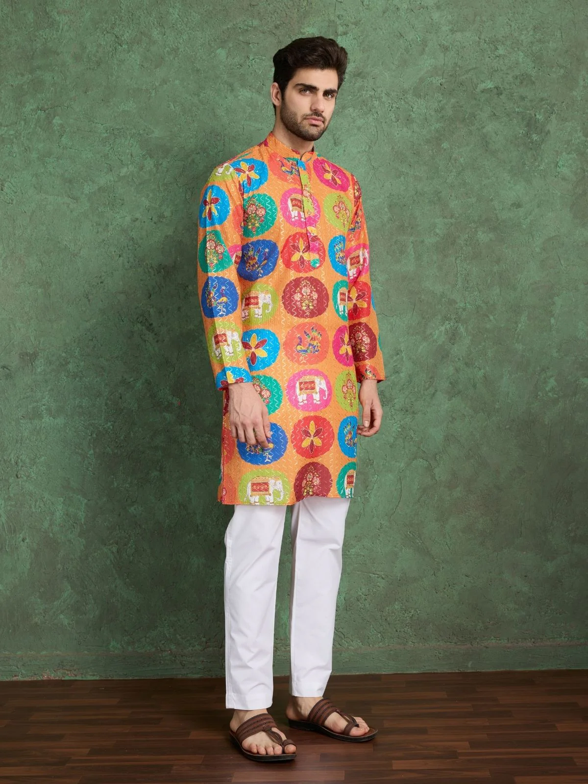 Odette Multicolor Rayon Printed and Embroidered Stitched Kurta For Men - Image 3