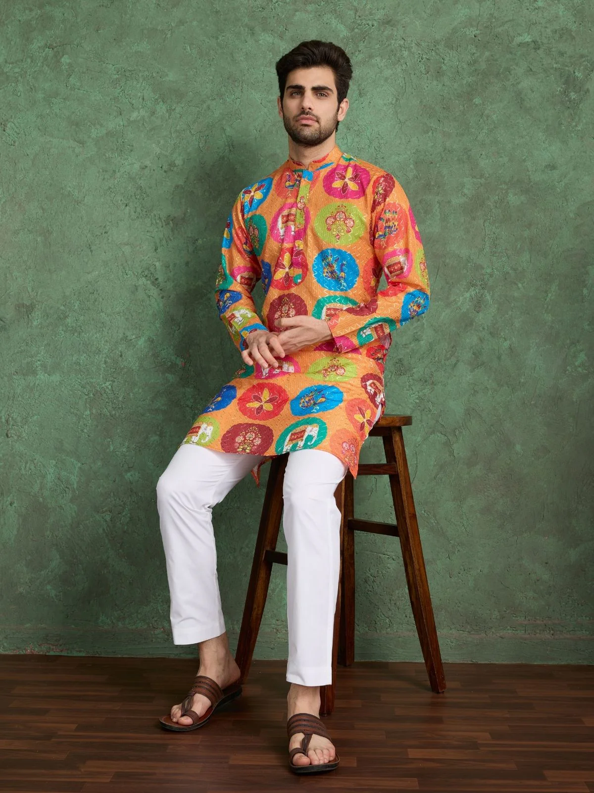 Odette Multicolor Rayon Printed and Embroidered Stitched Kurta For Men - Image 4