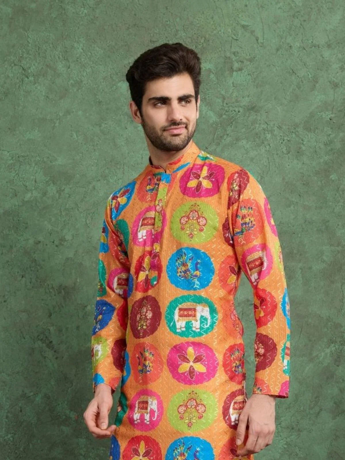 Odette Multicolor Rayon Printed and Embroidered Stitched Kurta For Men - Image 6