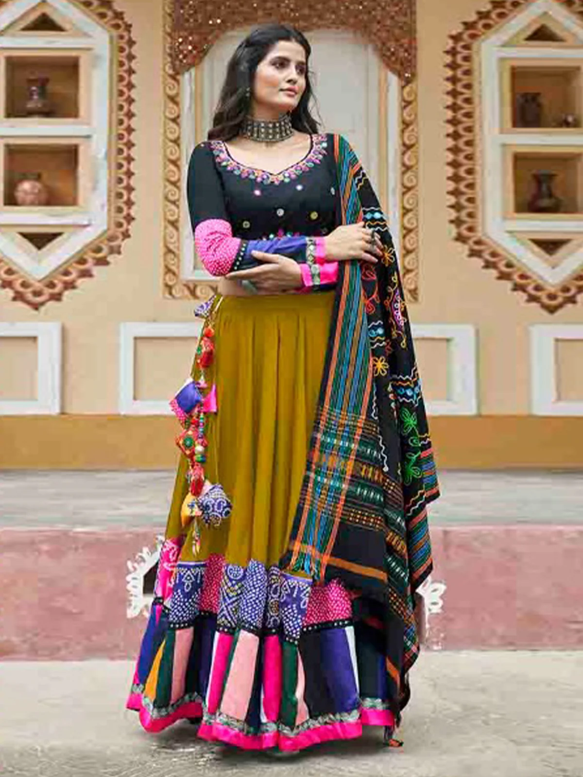 Odette Multicolor Rayon Printed Stitched Lehenga With Blouse For Women - Image 4