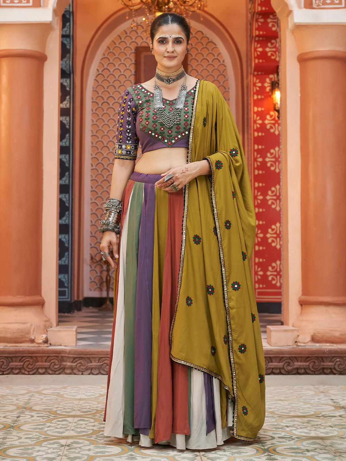 Odette Multicolor Rayon Solid Stitched Lehenga With Blouse For Women - Image 2