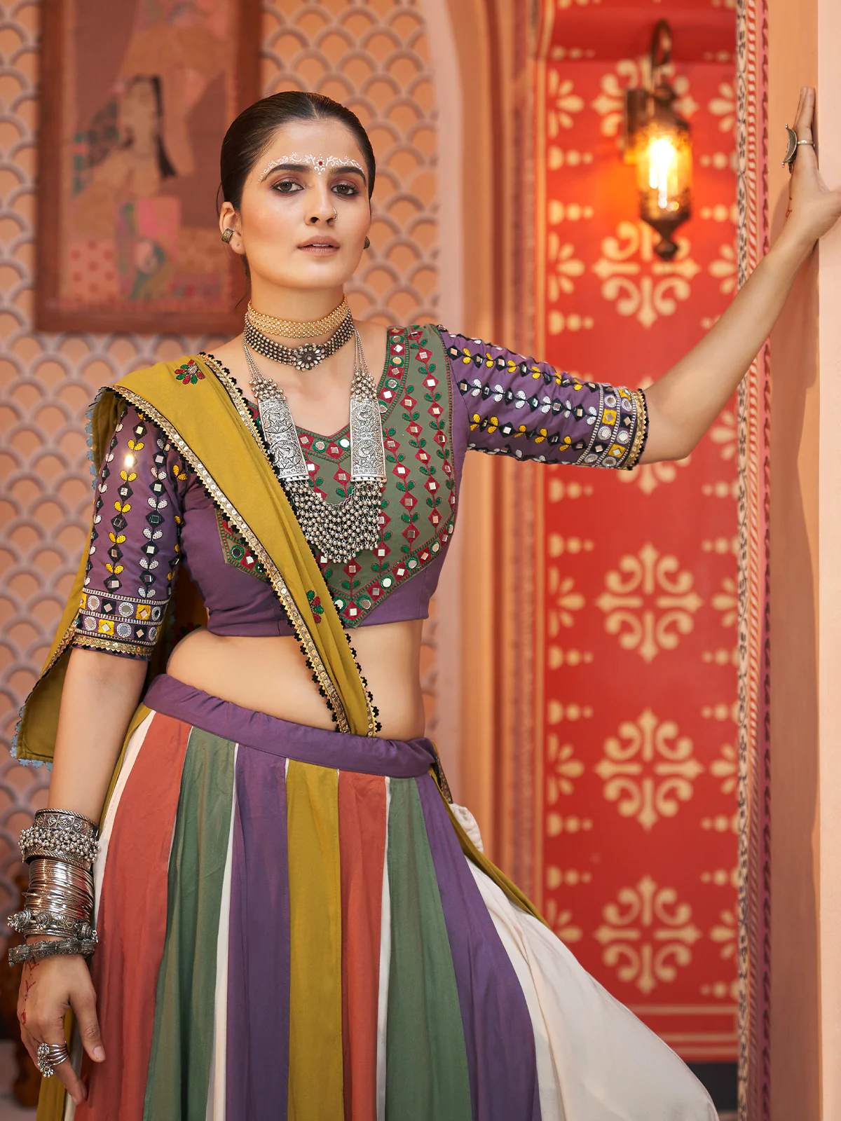 Odette Multicolor Rayon Solid Stitched Lehenga With Blouse For Women - Image 4