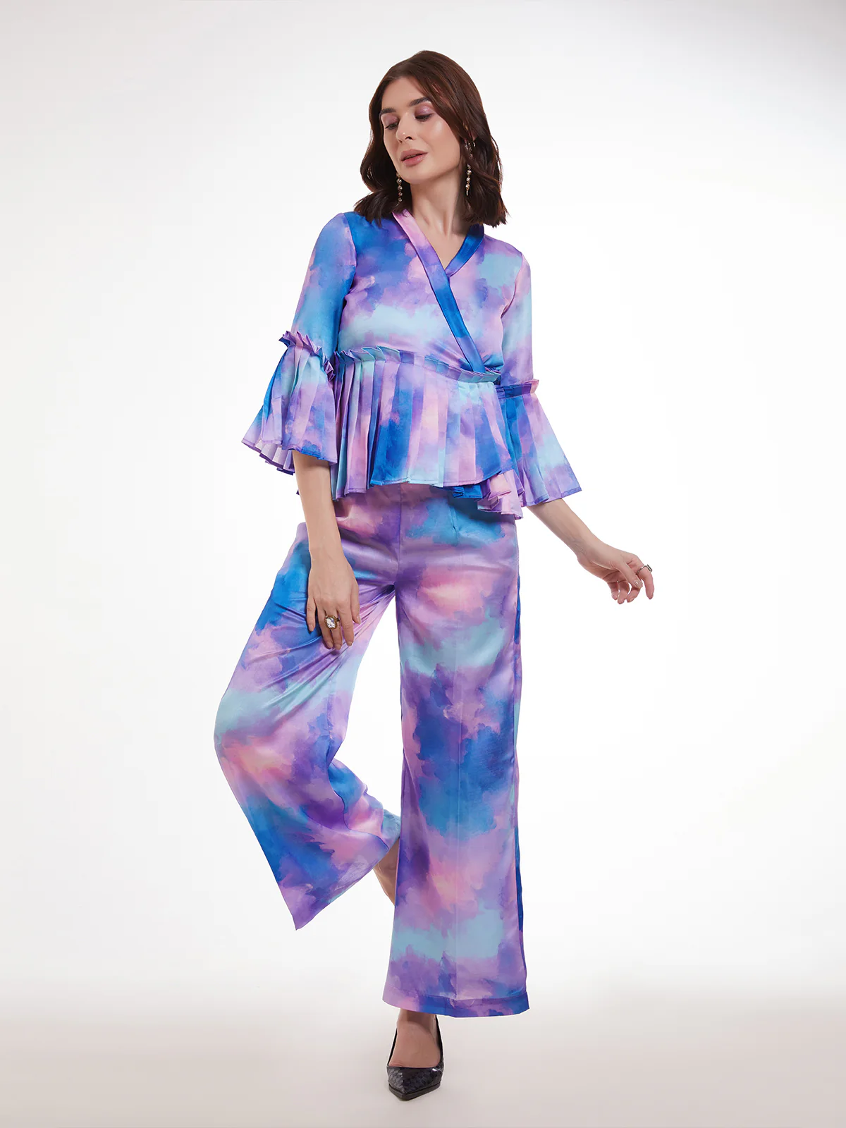 Odette Multicolor Satin Printed Co Ord Set For Women