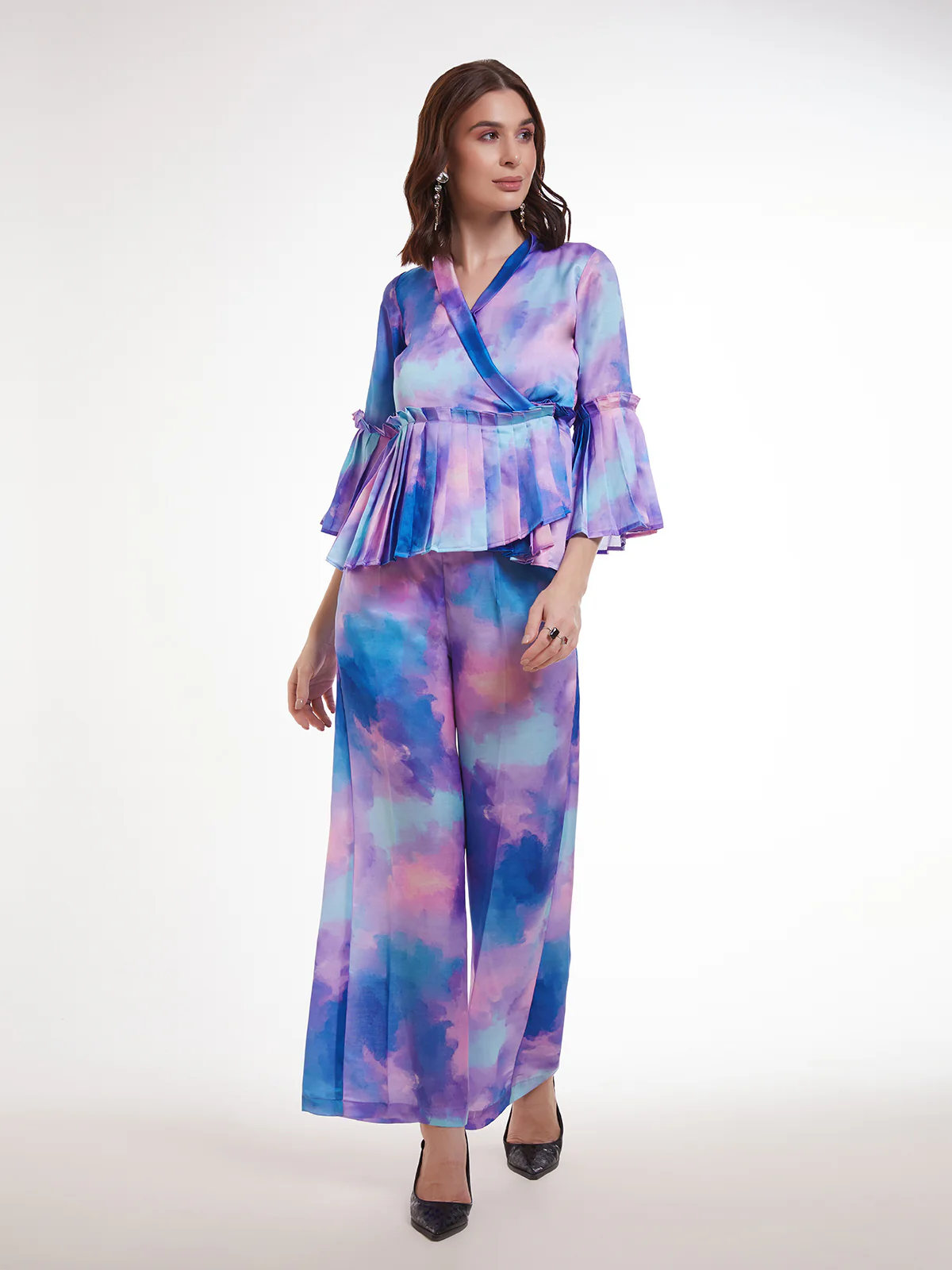 Odette Multicolor Satin Printed Co Ord Set For Women - Image 3