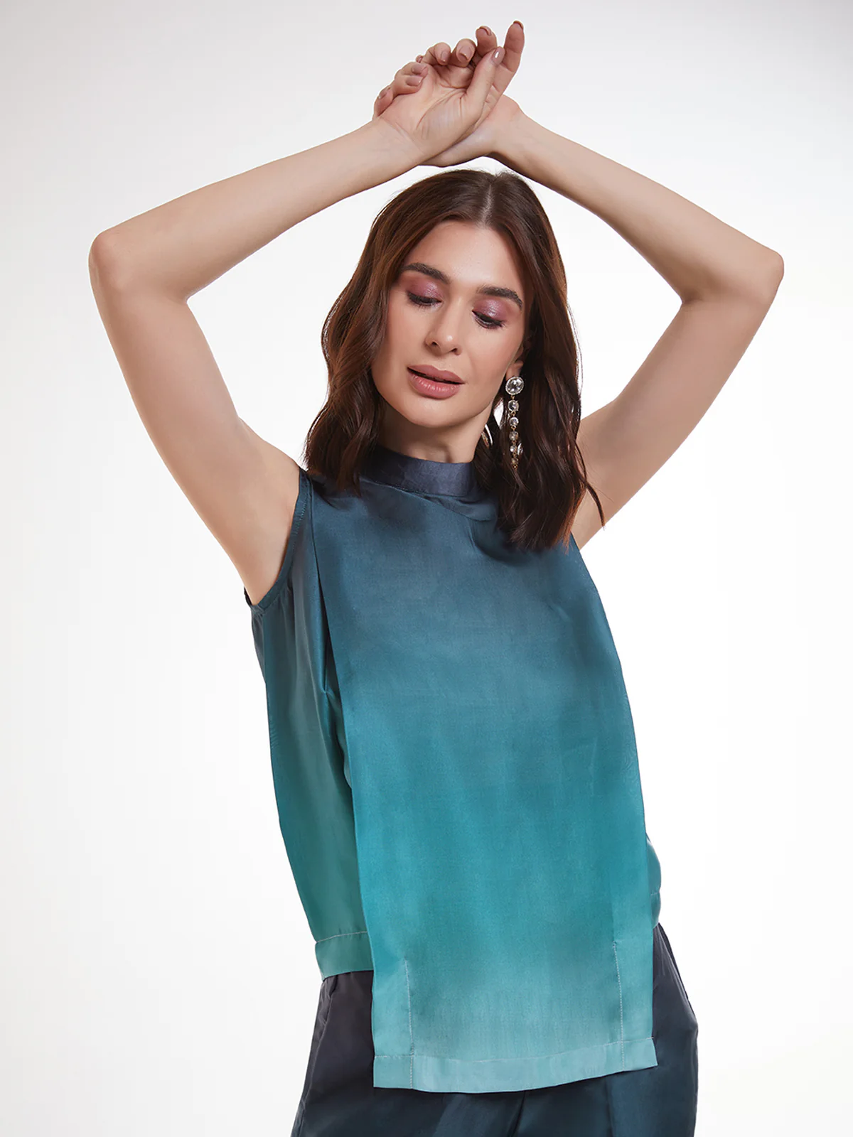 Odette Blue Satin Printed Co Ord Set For Women - Image 6