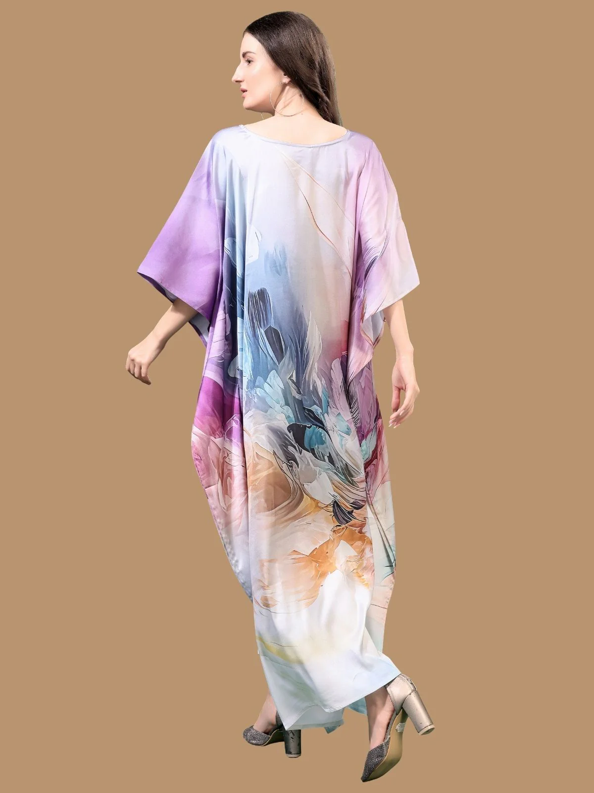 Odette Multicolor Satin Printed Kaftan For Women - Image 3