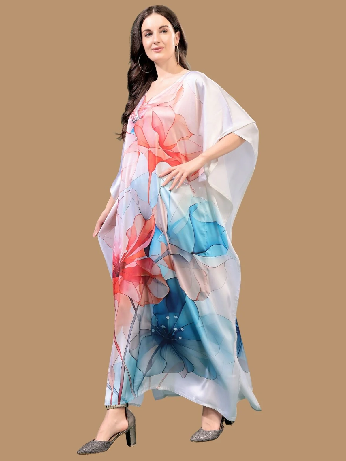 Odette Multicolor Satin Printed Kaftan For Women - Image 2