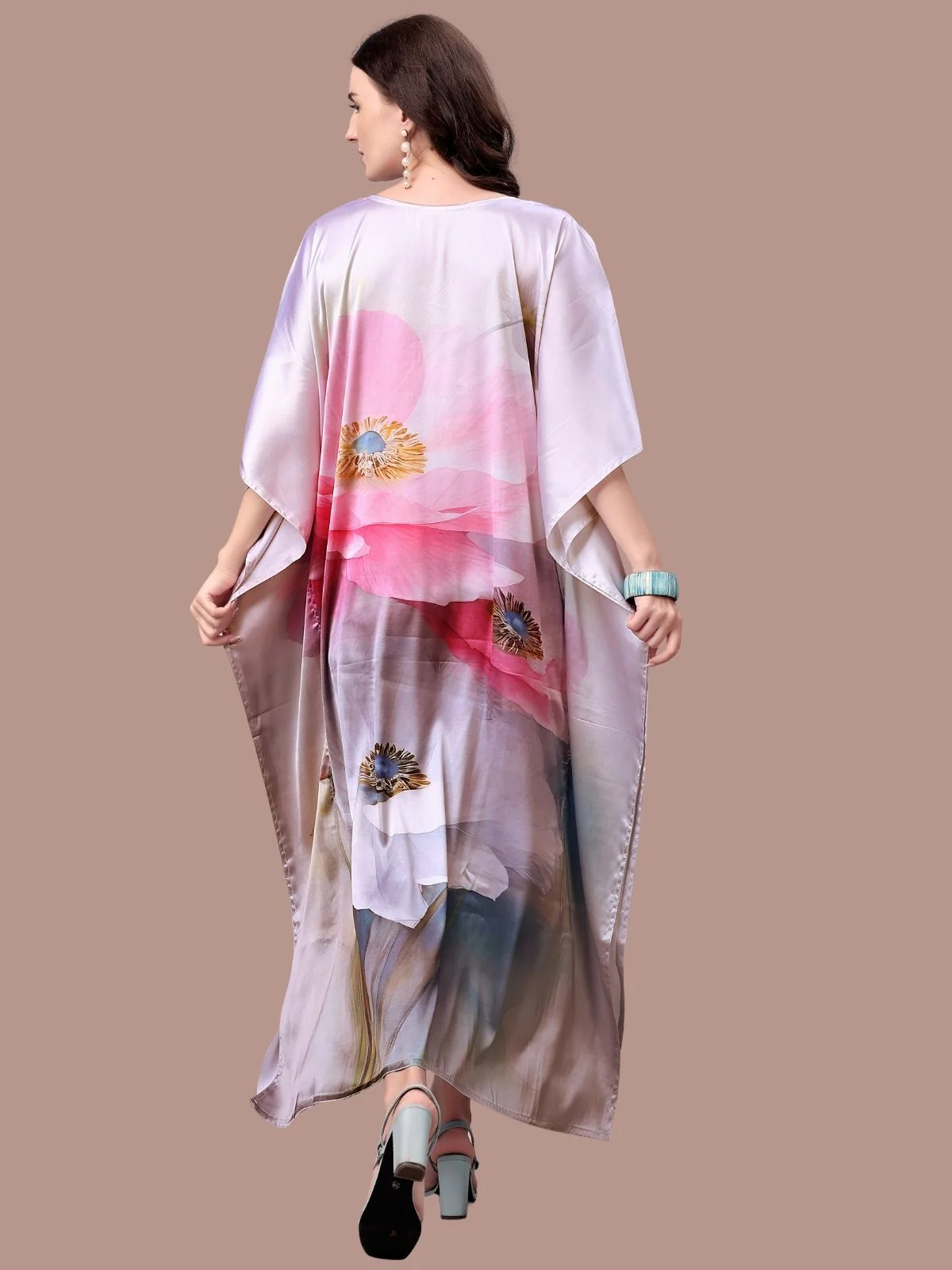 Odette Multicolor Satin Printed Kaftan For Women - Image 3