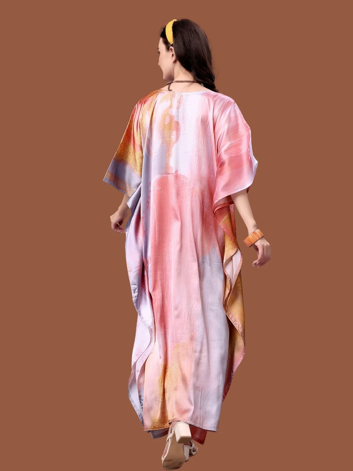 Odette Multicolor Satin Printed Kaftan For Women - Image 3