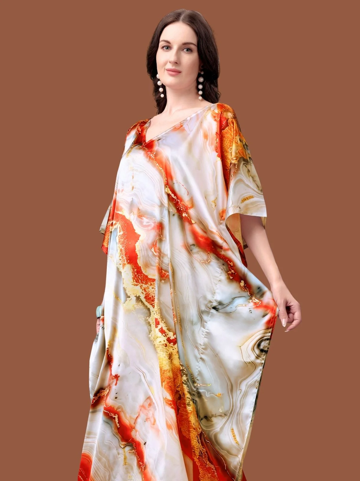 Odette Multicolor Satin Printed Kaftan For Women - Image 4