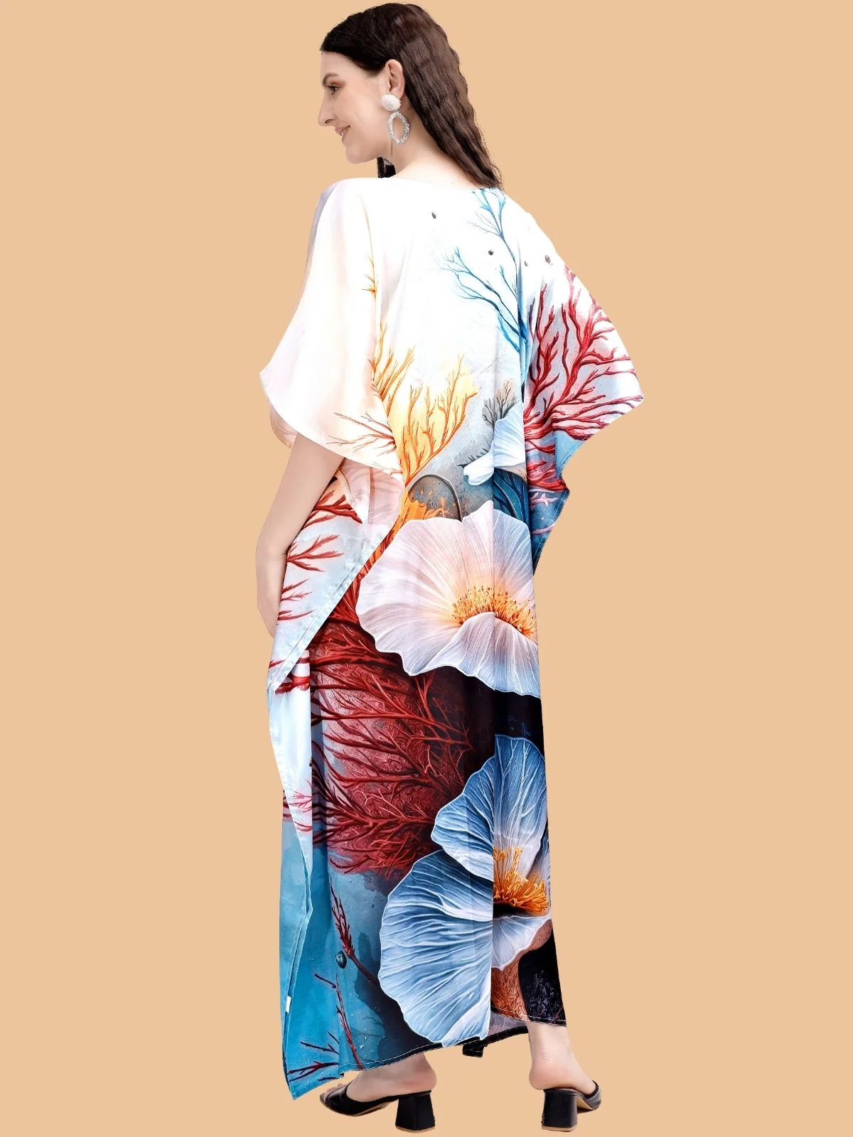 Odette Multicolor Satin Printed Kaftan For Women - Image 3