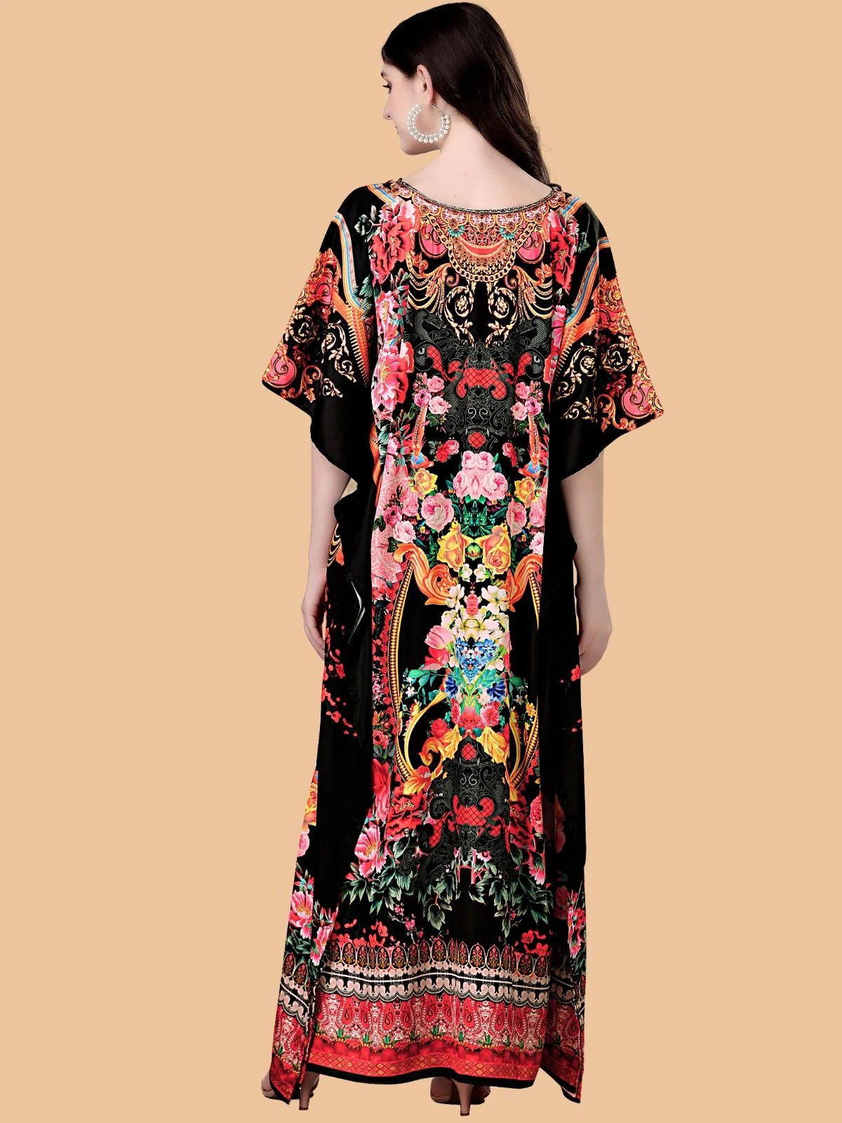 Odette Multicolor Satin Printed Kaftan For Women - Image 3