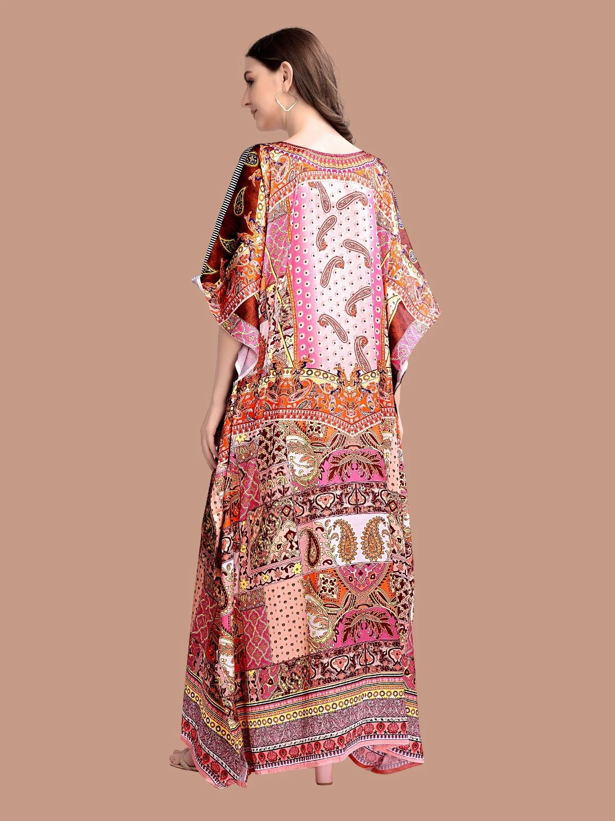 Odette Multicolor Satin Printed Kaftan For Women - Image 3