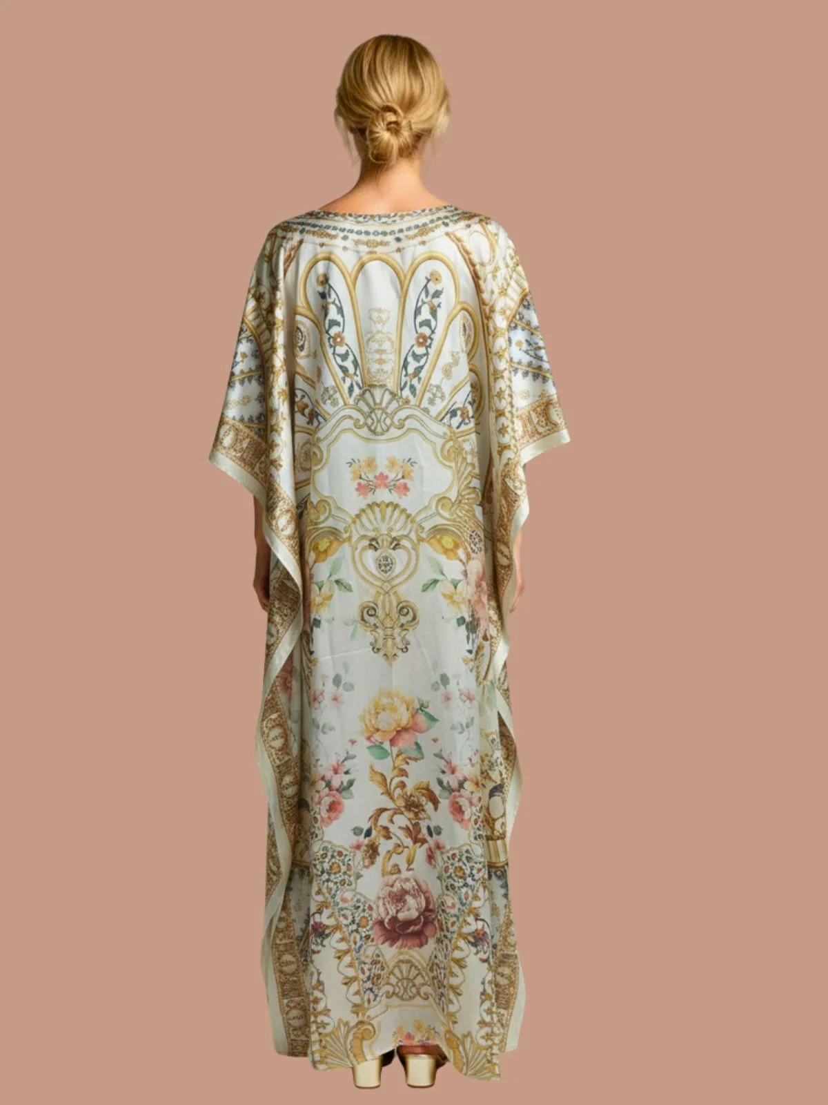 Odette Multicolor Satin Printed Kaftan For Women - Image 3