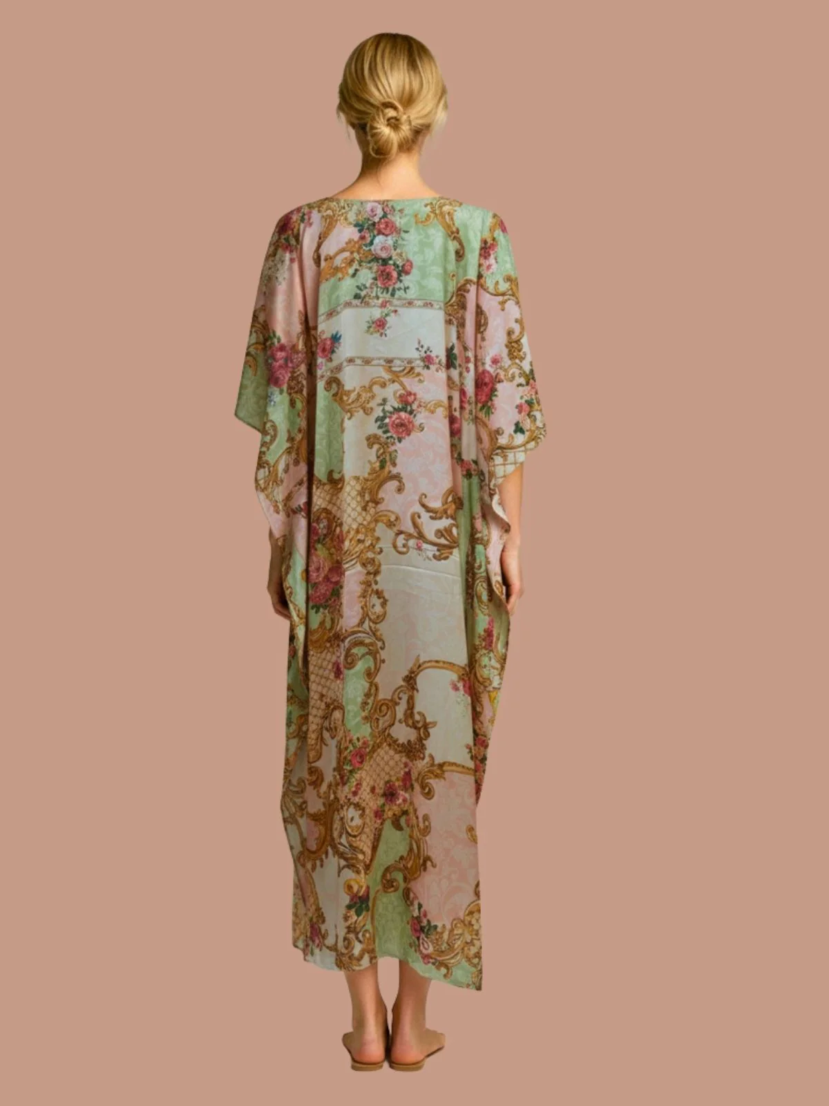 Odette Multicolor Satin Printed Kaftan For Women - Image 3