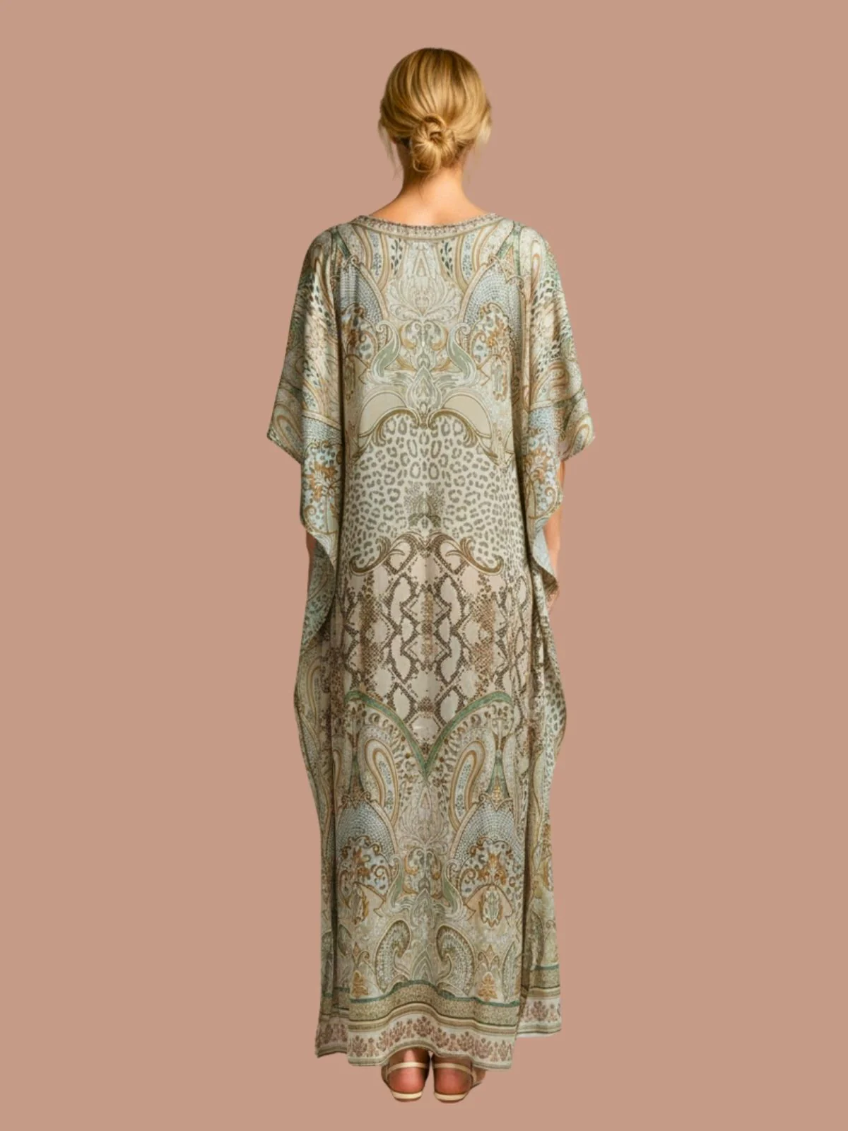 Odette Multicolor Satin Printed Kaftan For Women - Image 3