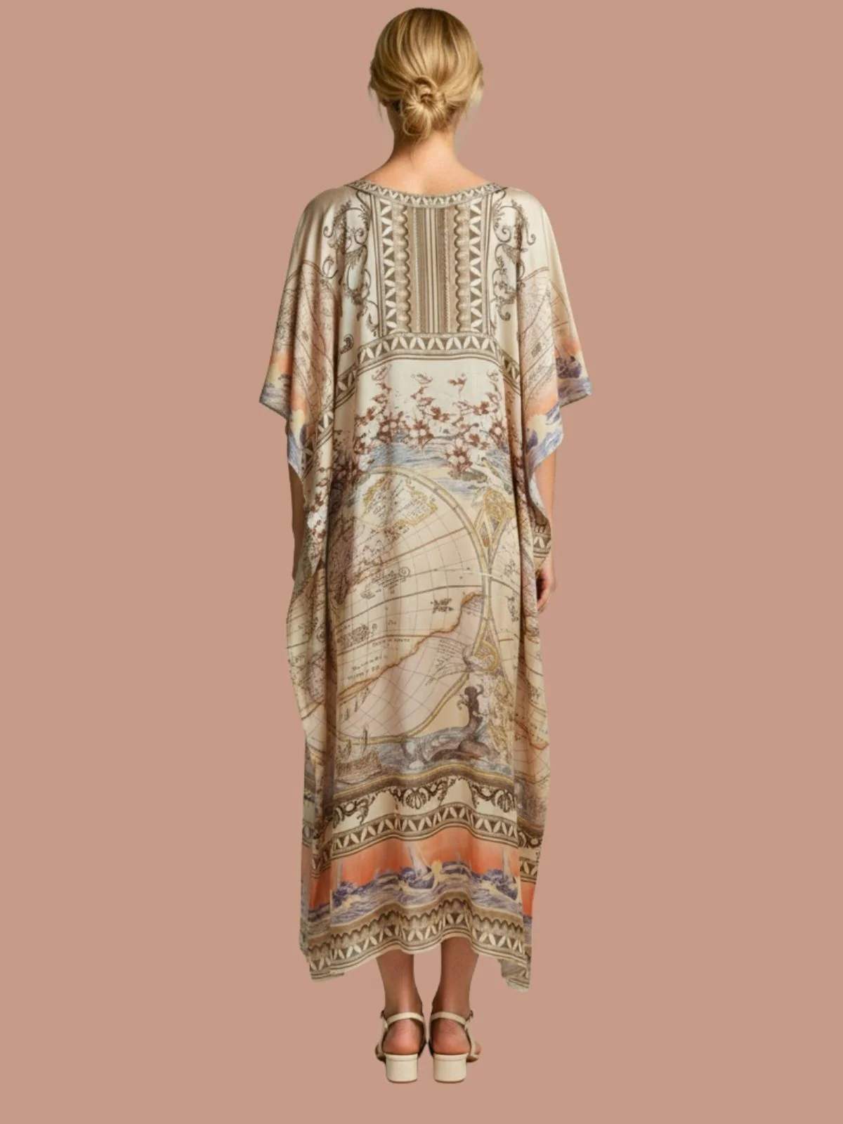 Odette Multicolor Satin Printed Kaftan For Women - Image 3