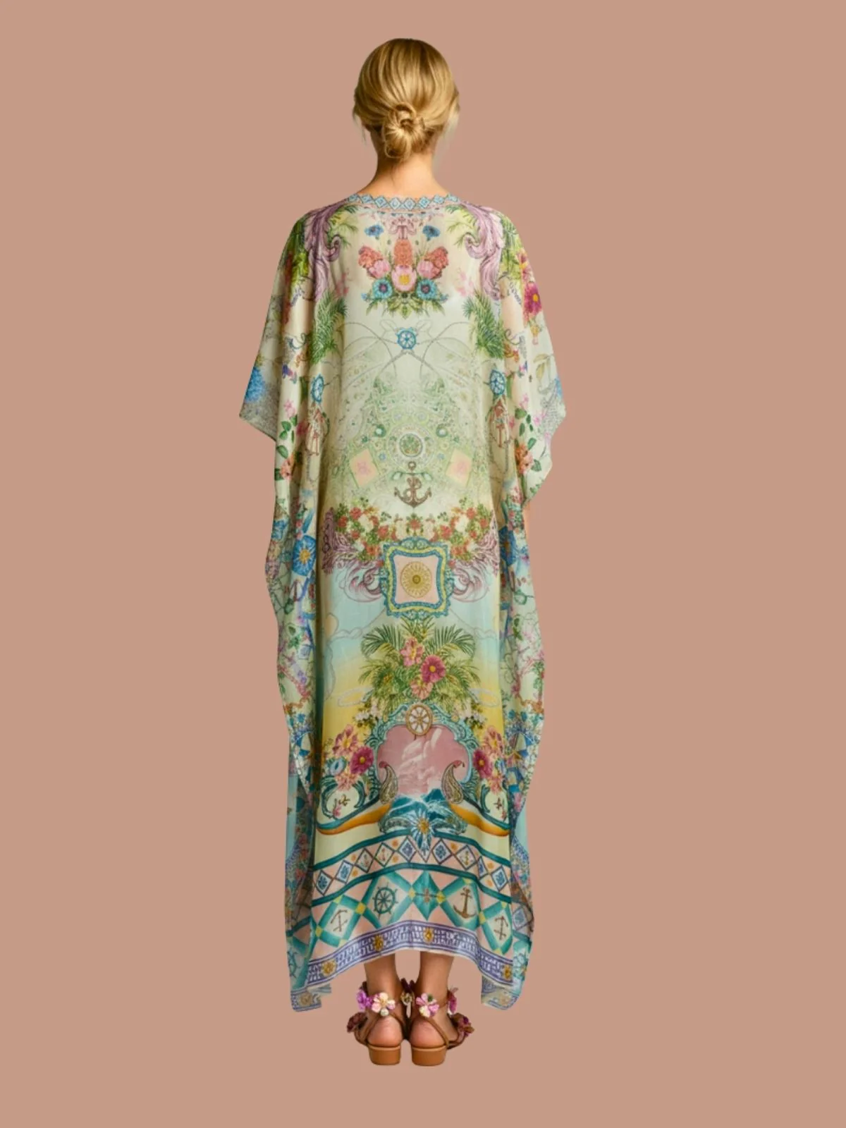 Odette Multicolor Satin Printed Kaftan For Women - Image 3