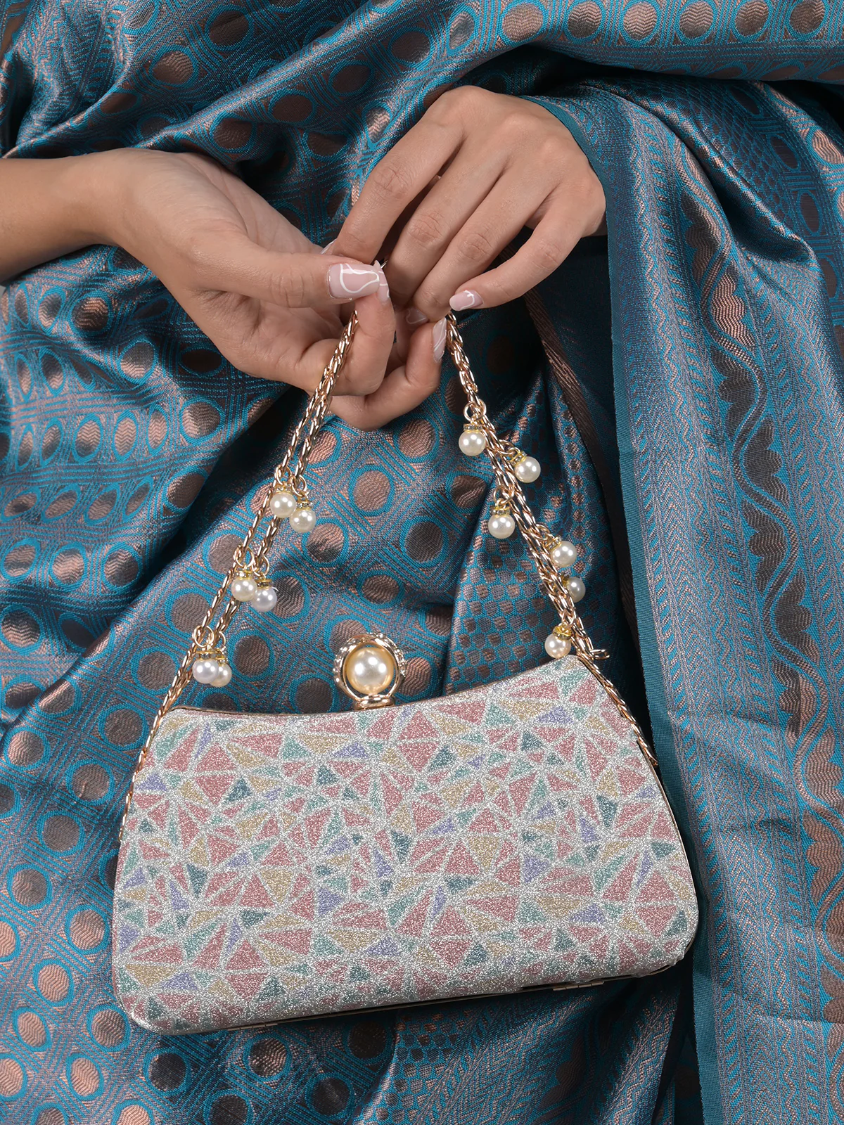 Odette Multicolor Shimmer Printed Clutch for Women - Image 2