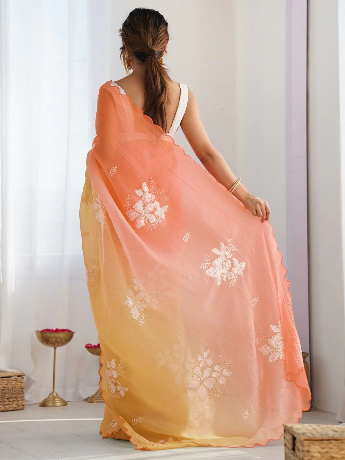 Odette Multicolor Silk Blend Embellished Saree For Women - Image 3