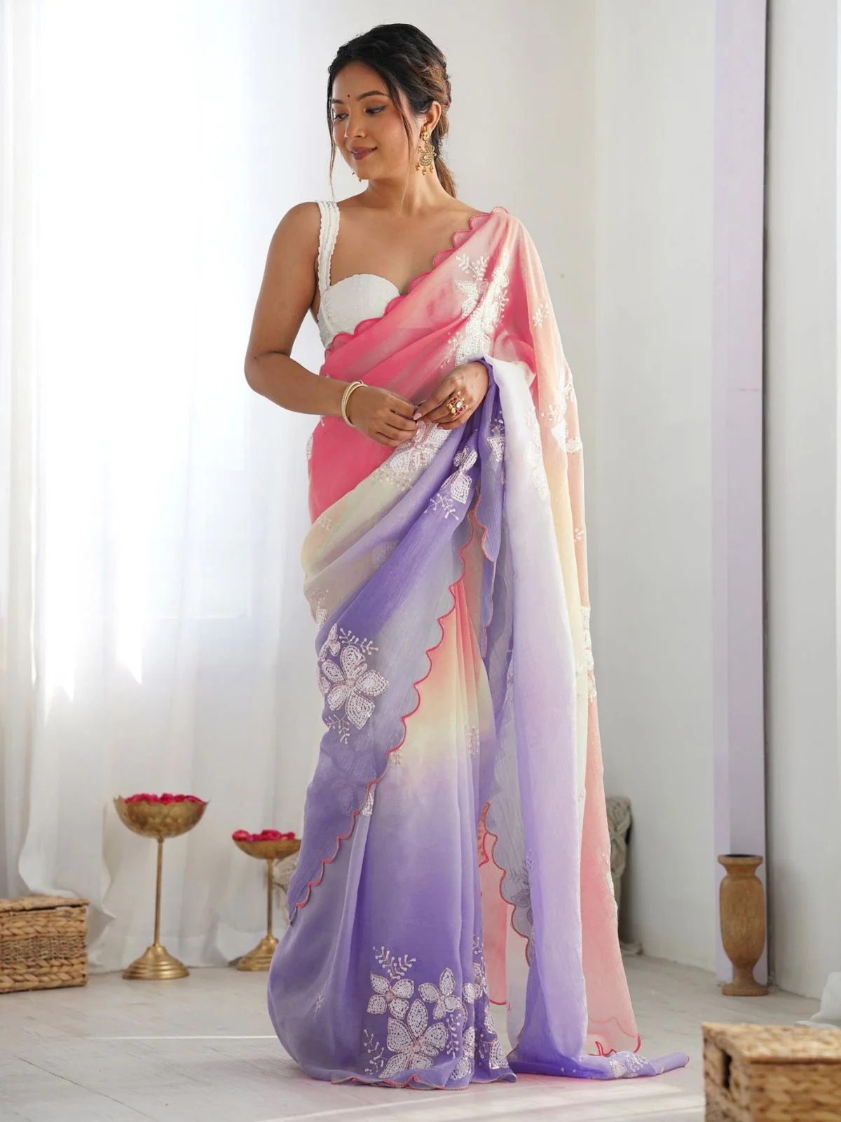 Odette Multicolor Silk Blend Embellished Saree For Women