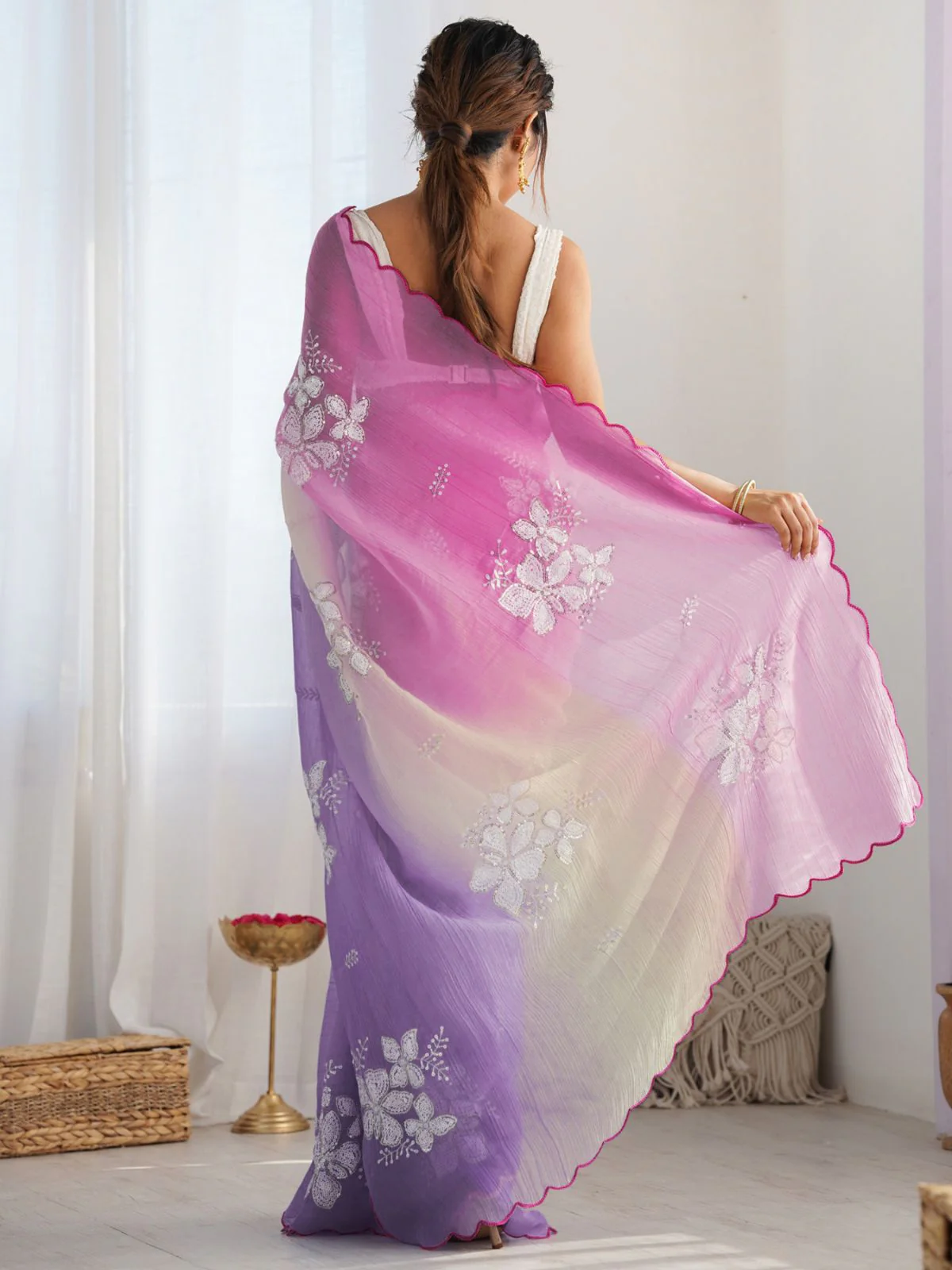 Odette Multicolor Silk Blend Embellished Saree For Women - Image 3