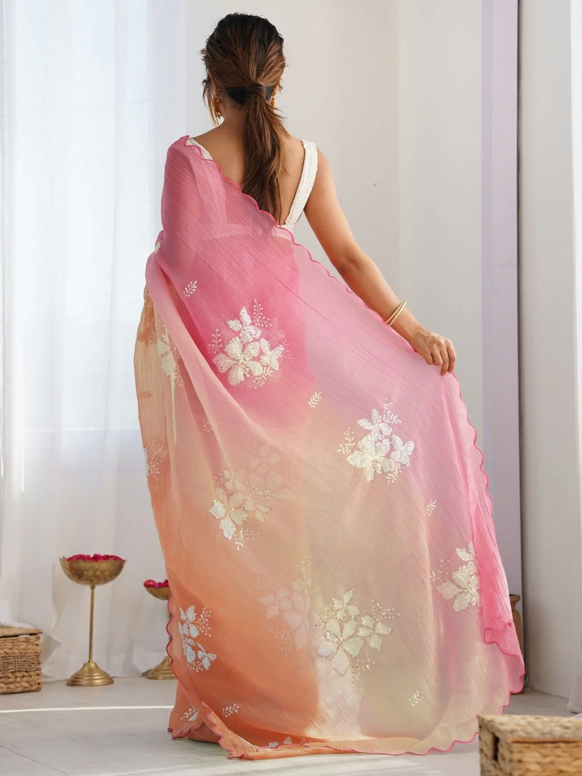 Odette Multicolor Silk Blend Embellished Saree For Women - Image 3