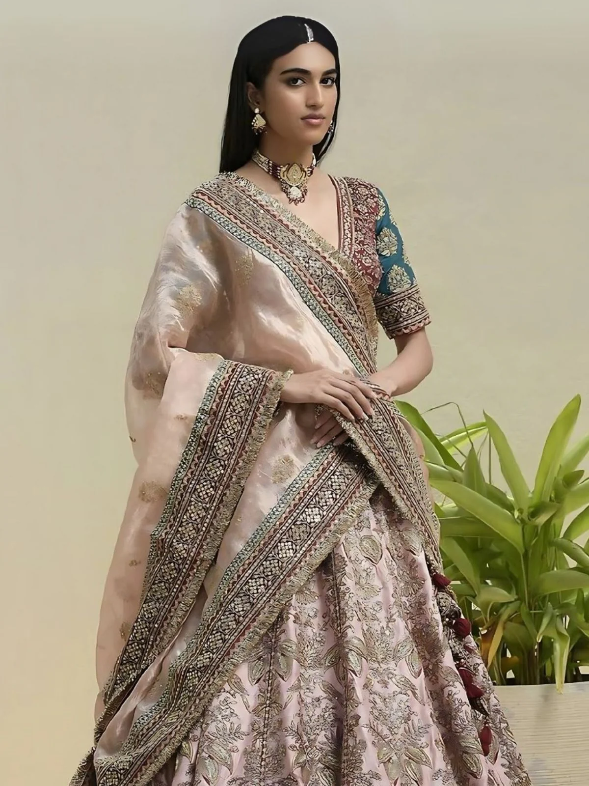 Odette Multicolor Silk Blend Embroidered Semi-Stitched Lehenga For Women - Image 4