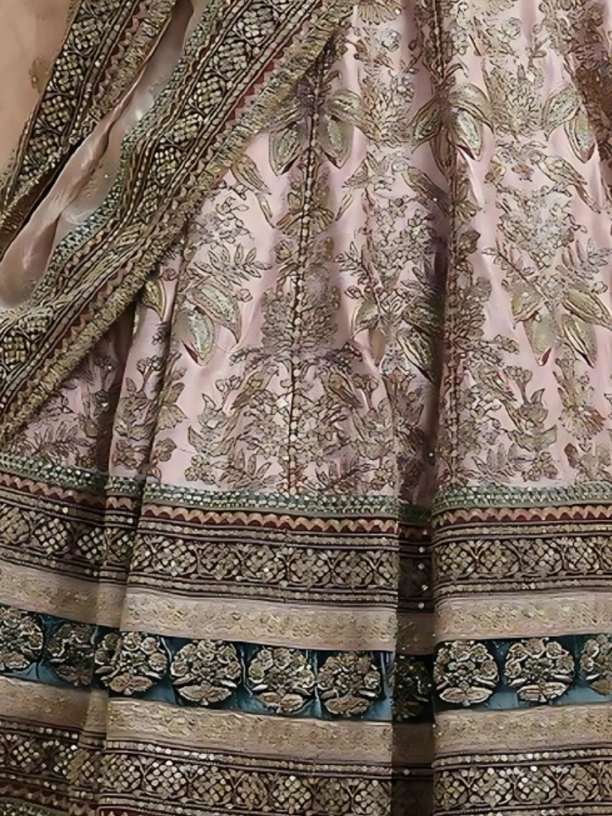 Odette Multicolor Silk Blend Embroidered Semi-Stitched Lehenga For Women - Image 5