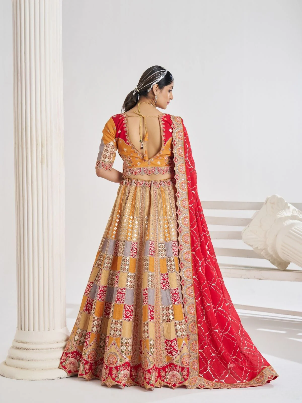 Odette Multicolor Silk Blend Embroidered Semi-Stitched Lehenga For Women - Image 5