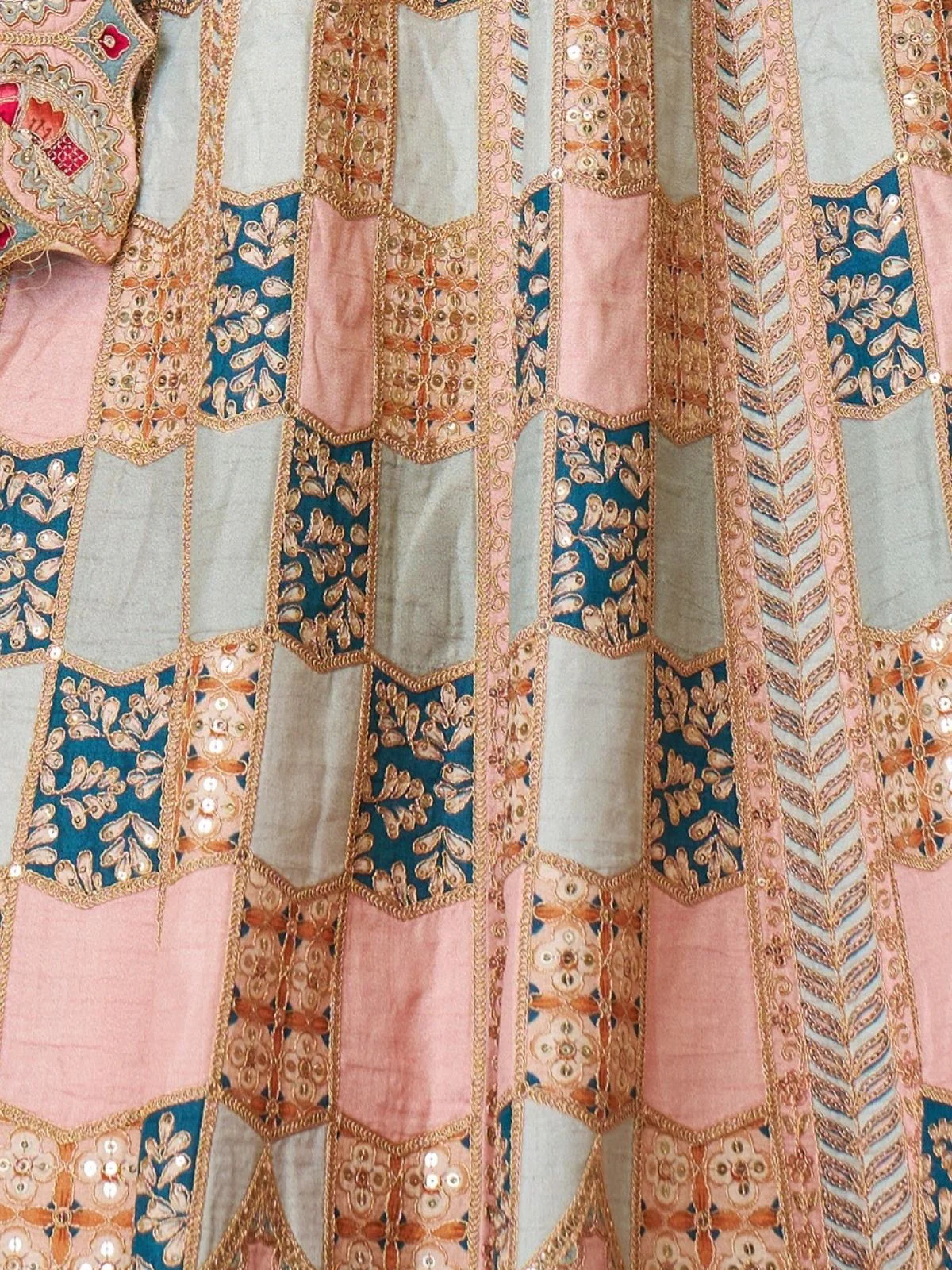 Odette Multicolor Silk Blend Embroidered Semi-Stitched Lehenga For Women - Image 5