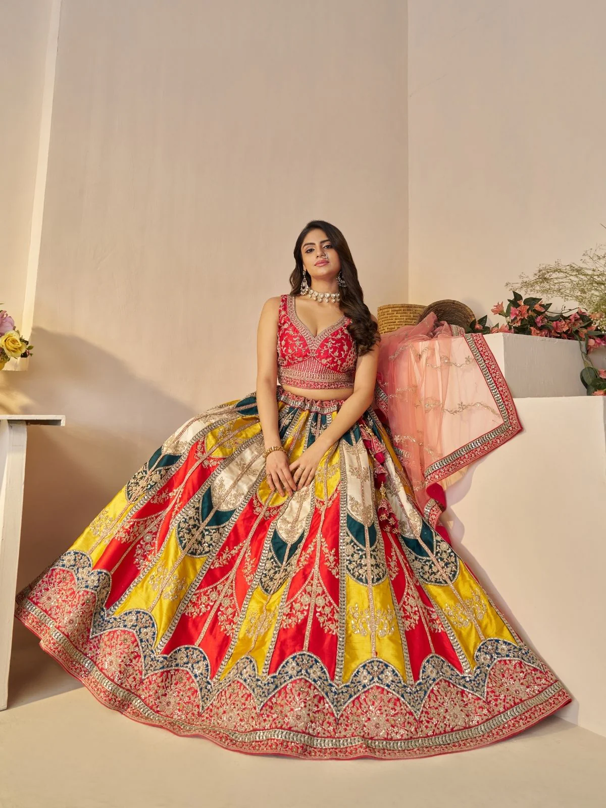 Odette Multicolor Silk Blend Embroidered Semi-Stitched Lehenga For Women - Image 2