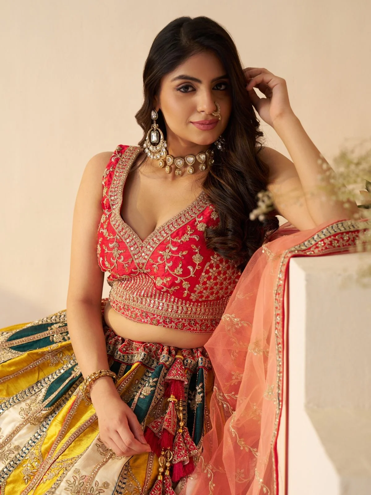 Odette Multicolor Silk Blend Embroidered Semi-Stitched Lehenga For Women - Image 4