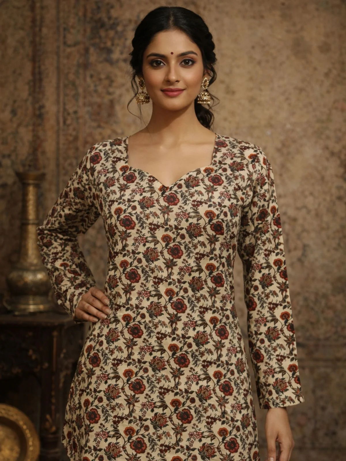 Odette Multicolor Silk Blend Floral Print Solid Kurti For Women