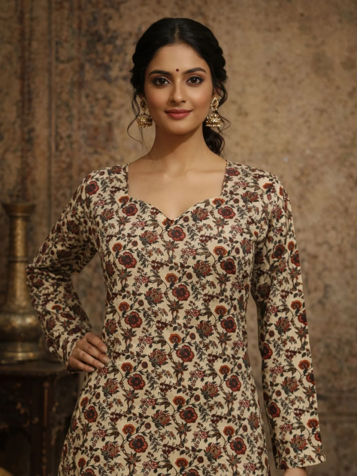 Odette Multicolor Silk Blend Floral Print Solid Kurti For Women - Image 4