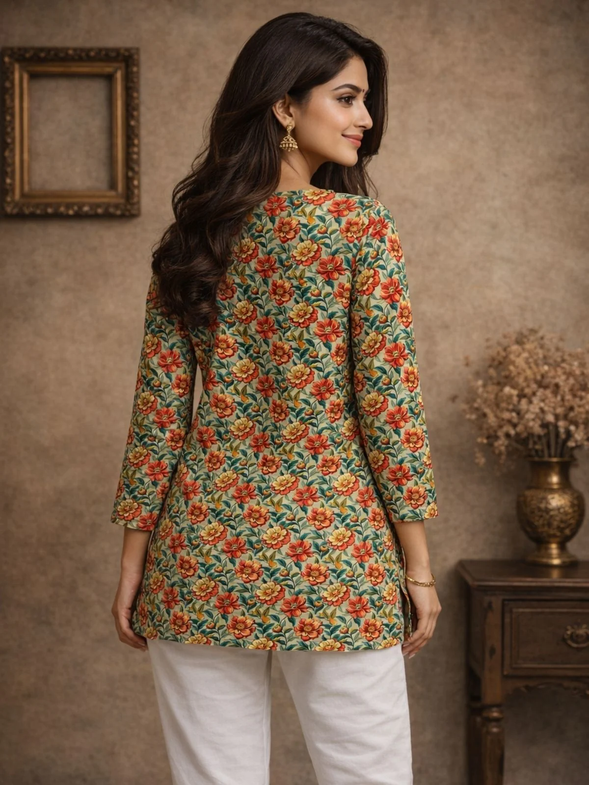 Odette Multicolor Silk Blend Floral Print Solid Kurti For Women - Image 3