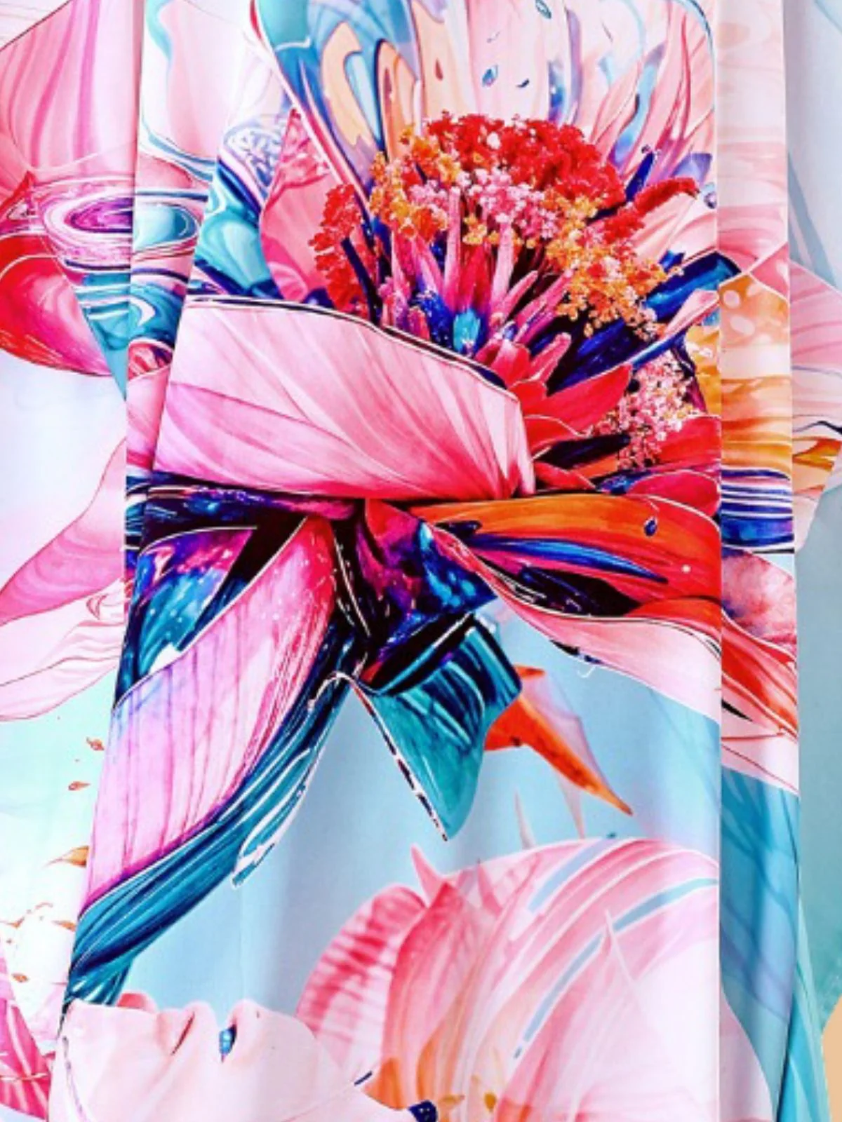 Odette Multicolor Silk Blend Printed Kaftan For Women - Image 5