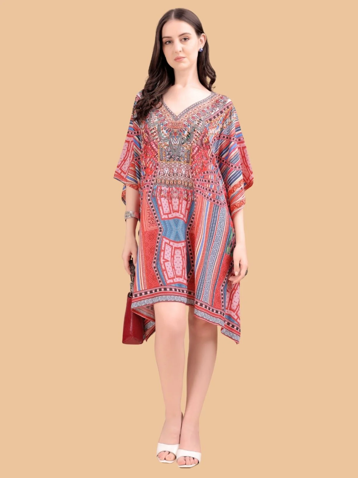 Odette Multicolor Silk Blend Printed Kaftan For Women