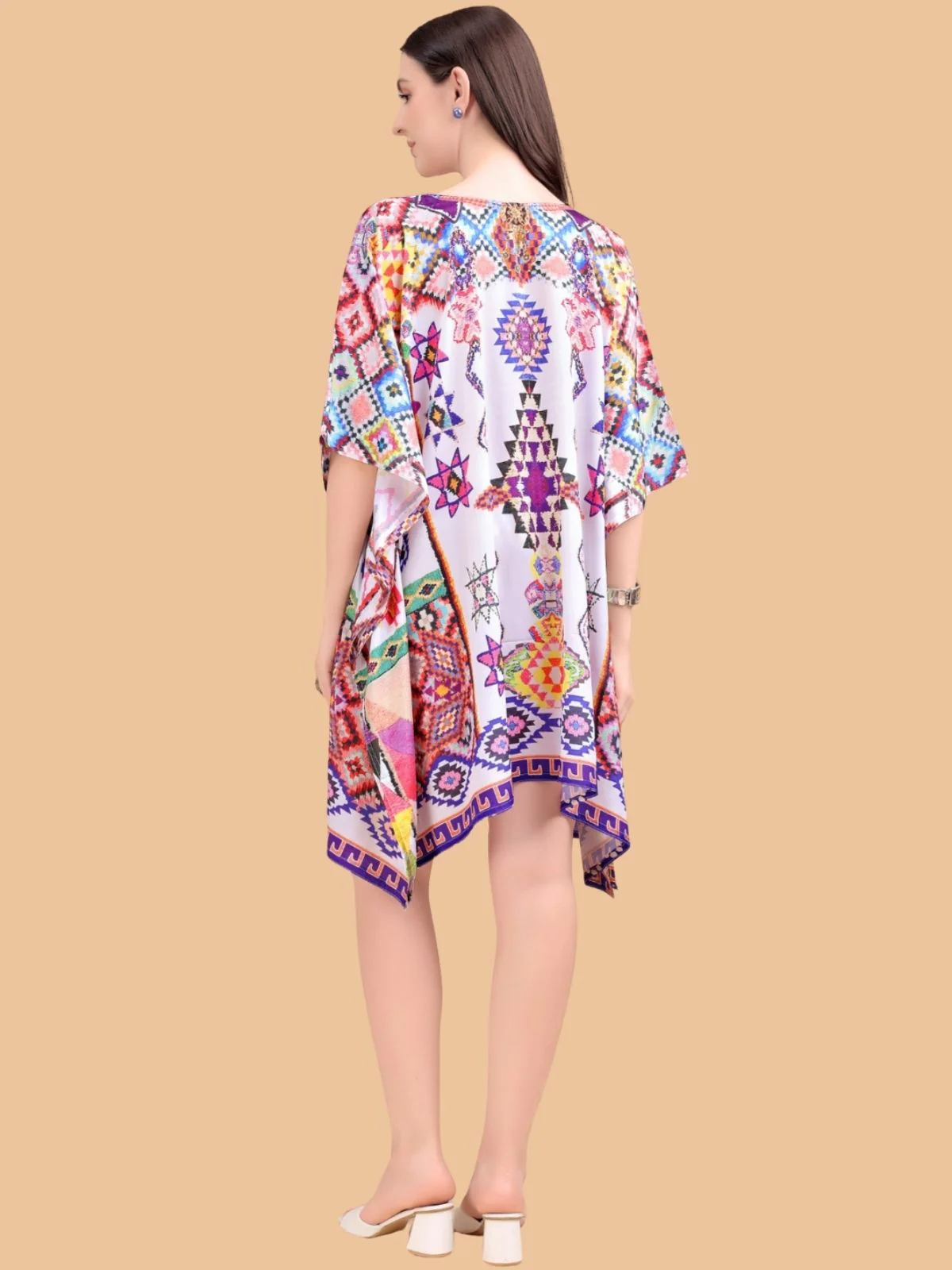 Odette Multicolor Silk Blend Printed Kaftan For Women - Image 3